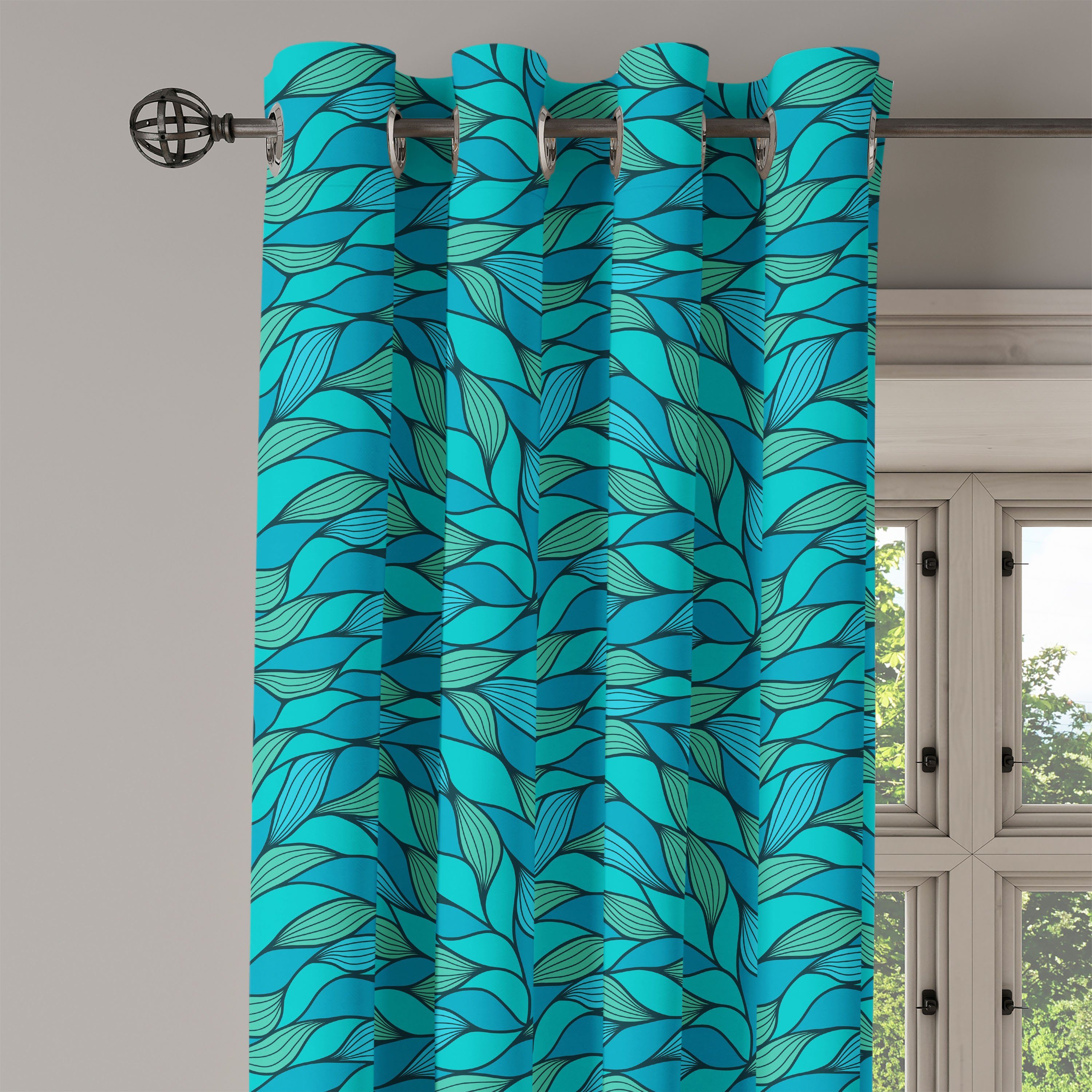 Gardine Dekorative Ozean Teal Abstract für Wohnzimmer, Schlafzimmer Wave Abakuhaus, 2-Panel-Fenstervorhänge Motiv
