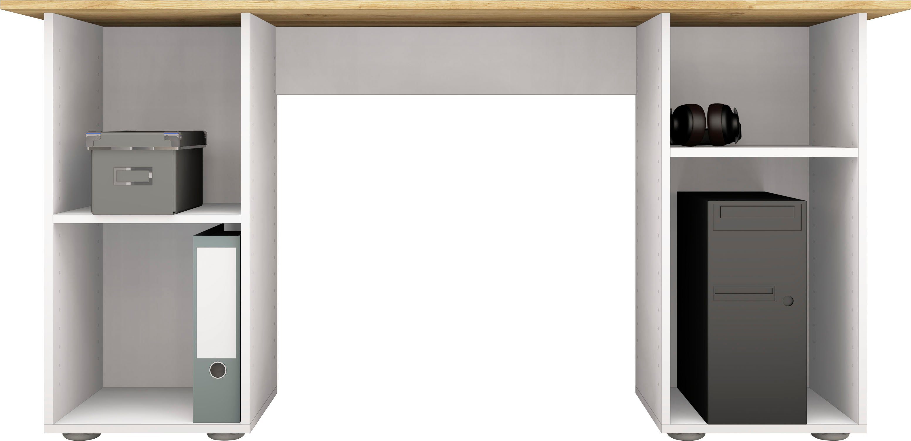 borchardt Möbel Schreibtisch Kai, Regalschreibtisch mit 150 cm, eichefb. Breite matt weiß viel in wotan Made | Germany Stauraum