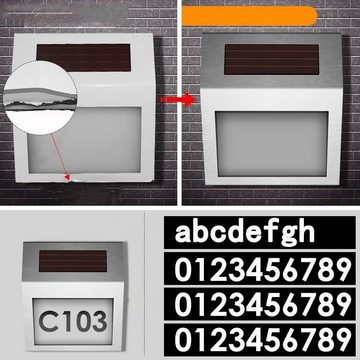 Home safety LED Solarleuchte Edelstahl Hausnummernlampe mit Zahlen Buchstaben, LED fest integriert, Tageslichtweiß