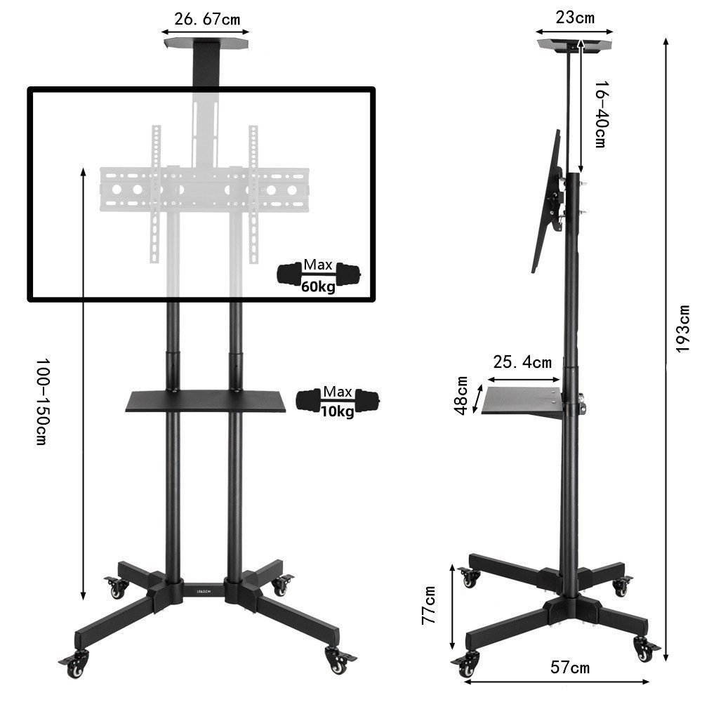 LALAHO TV-Standfuß TV Bodenständer mit Rollen maximal 60 kg, (bis 70 Zoll, 15°-Verstellung nach oben und unten,es kann sich bewegen)