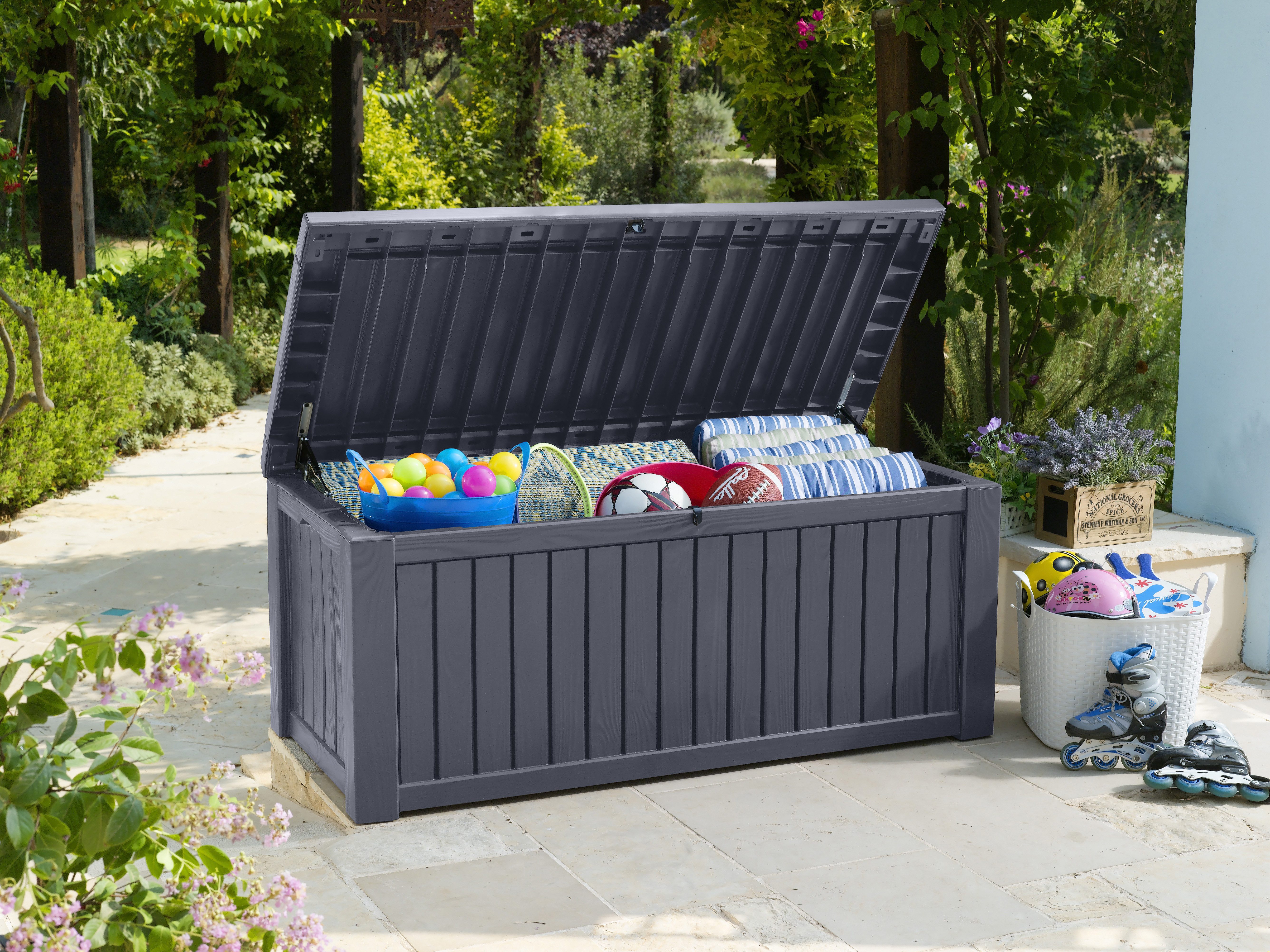 Keter Gartenbox Rockwood 570L Anthrazit naturgetreue günstig online kaufen