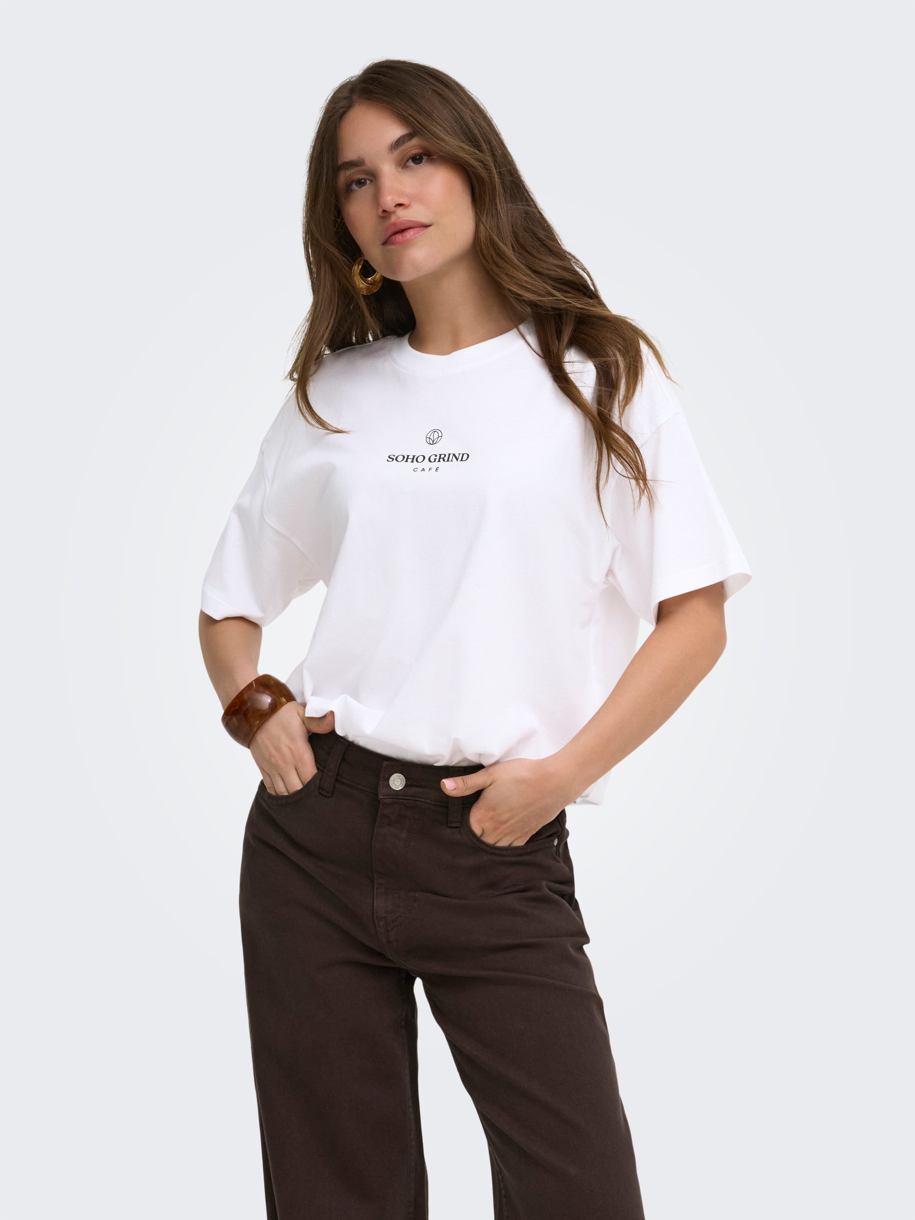 ONLY Kurzarmshirt ONLVIVVI LIFE S/S LOVELY TOP JRS Baumwolle, regular fit, Rundhals