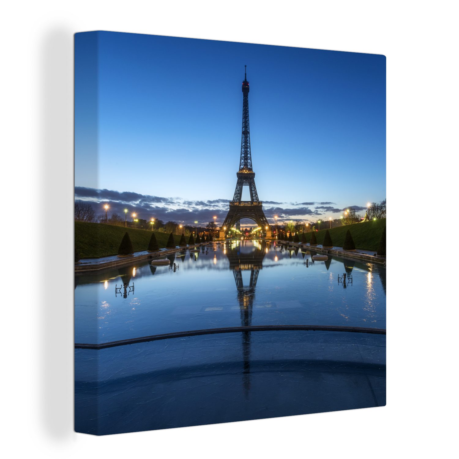 OneMillionCanvasses® Leinwandbild Der Eiffelturm am Abend bei sehr klarem Himmel in Paris, (1 St), Leinwand Bilder für Wohnzimmer Schlafzimmer | Leinwandbilder