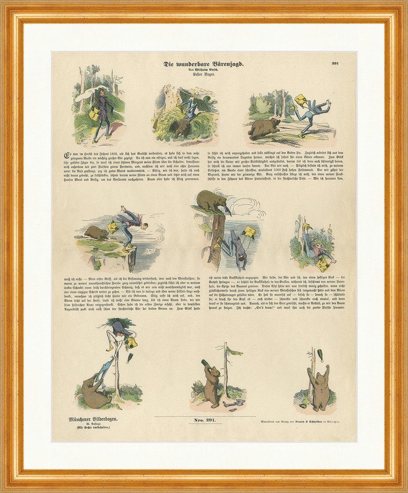 Kunstdruck Die wunderbare Bärenjagd I Wilhelm Busch Münchener Bilderbogen 291 Ger