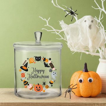 GRAVURZEILE Keksdose mit UV-Druck Happy Halloween Circle Design, Glas, mit Deckel