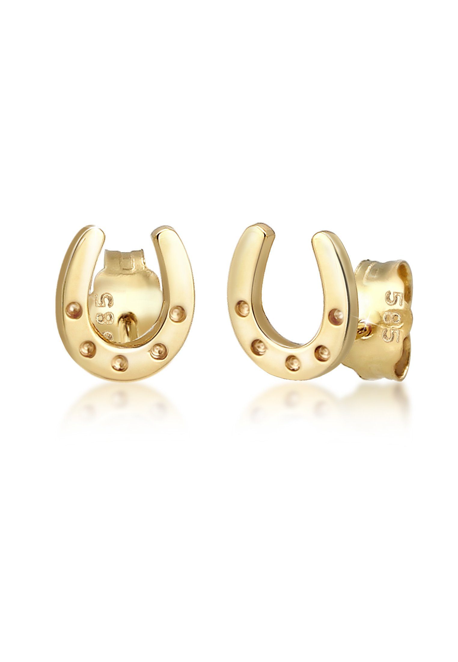 Ohrstecker Hufeisen Glücksbringer 585er hochwertiger Premium Luck Gelbgold, sehr In gefertigt Juweliersqualität Paar Elli Symbol