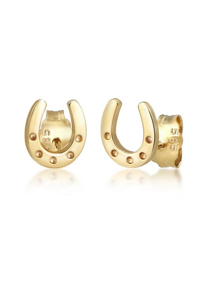 Elli Premium Paar Ohrstecker Hufeisen Glücksbringer Symbol Luck 585er  Gelbgold, In sehr hochwertiger Juweliersqualität gefertigt