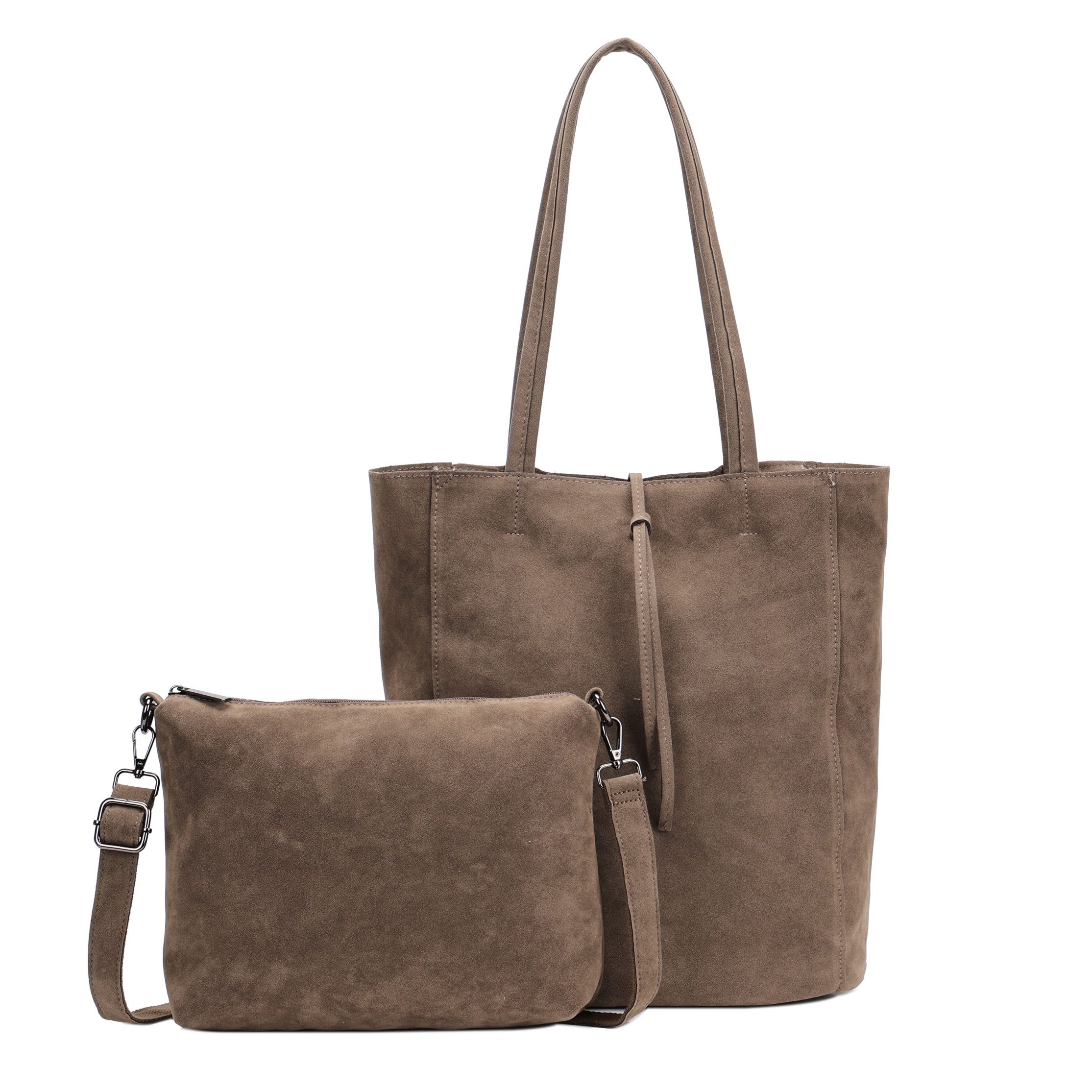 MIRROSI Shopper Damen Tasche 2-teilig Wildleder-Optik aus Stoff (Schultertasche mit kleiner Umhängetasche, 31x14x36 cm), Neue Kollektion Herbst/Winter 2026