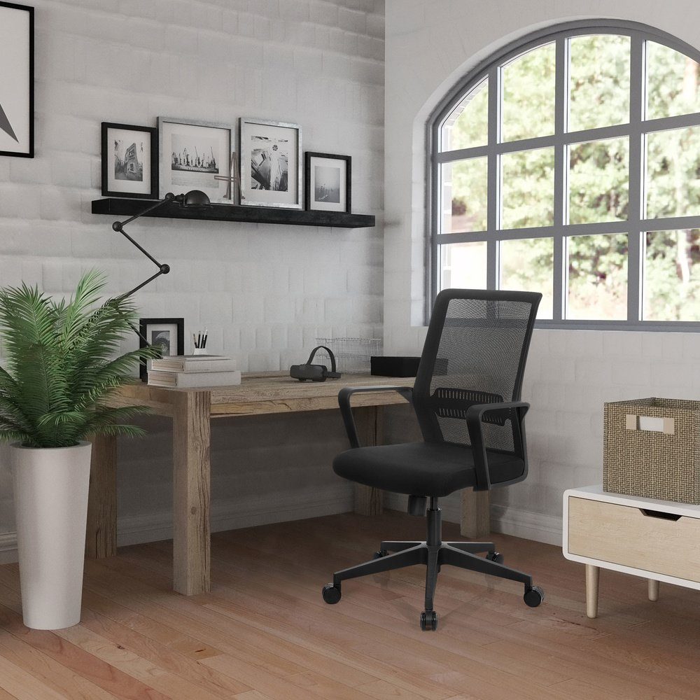 hjh OFFICE (1 ergonomisch Armlehnen mit Stoff Home Office Drehstuhl Schreibtischstuhl Bürostuhl Schwarz St), PRESTON