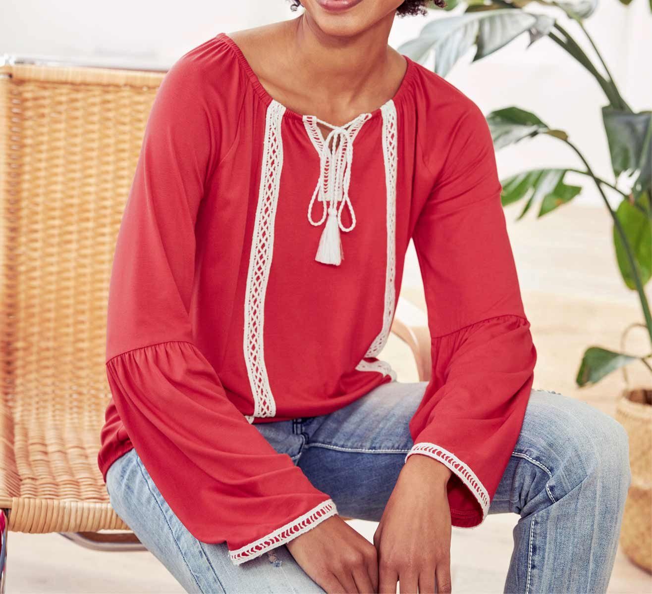 heine Spitzenshirt LINEA TESINI Damen Designer-Shirt m. Crochet, erdbeere