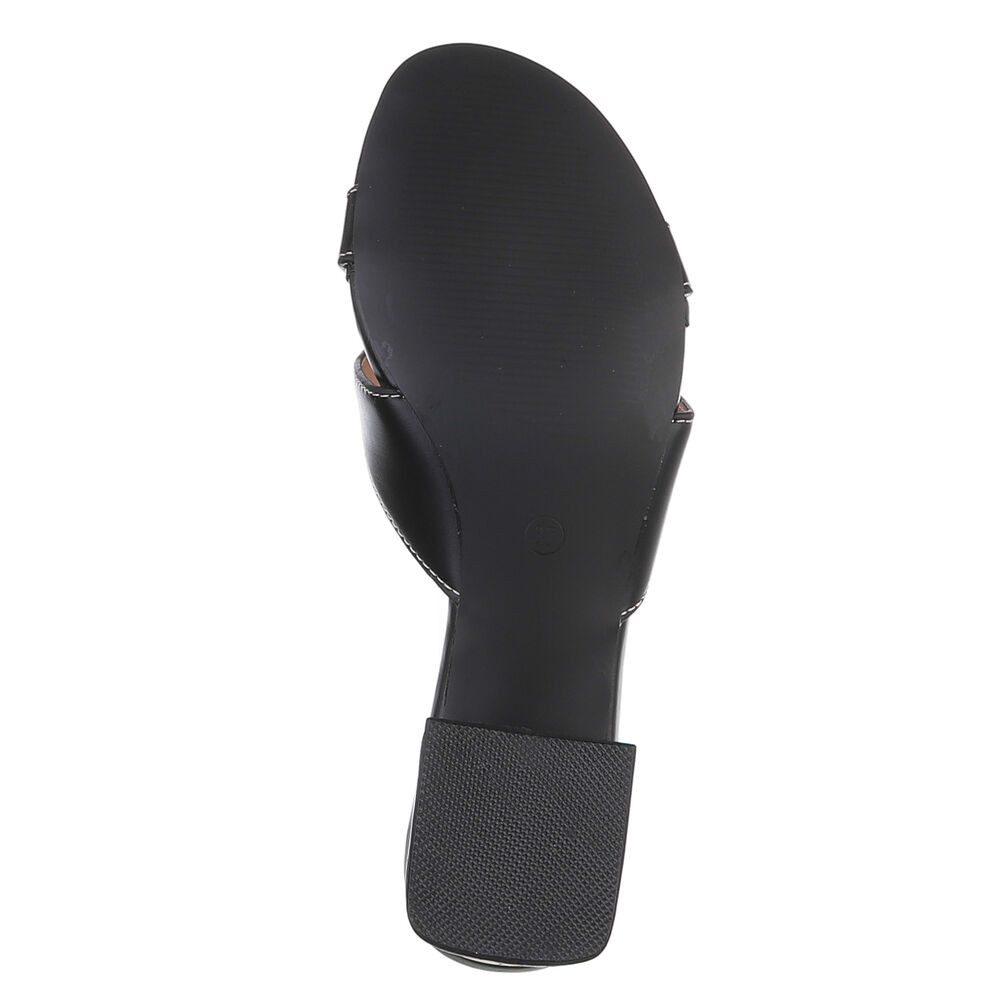 Ital-Design Damen Mule mit Blockabsatz und Schmuckdetail Pantolette (91970758) Blockabsatz Pantoletten in Schwarz