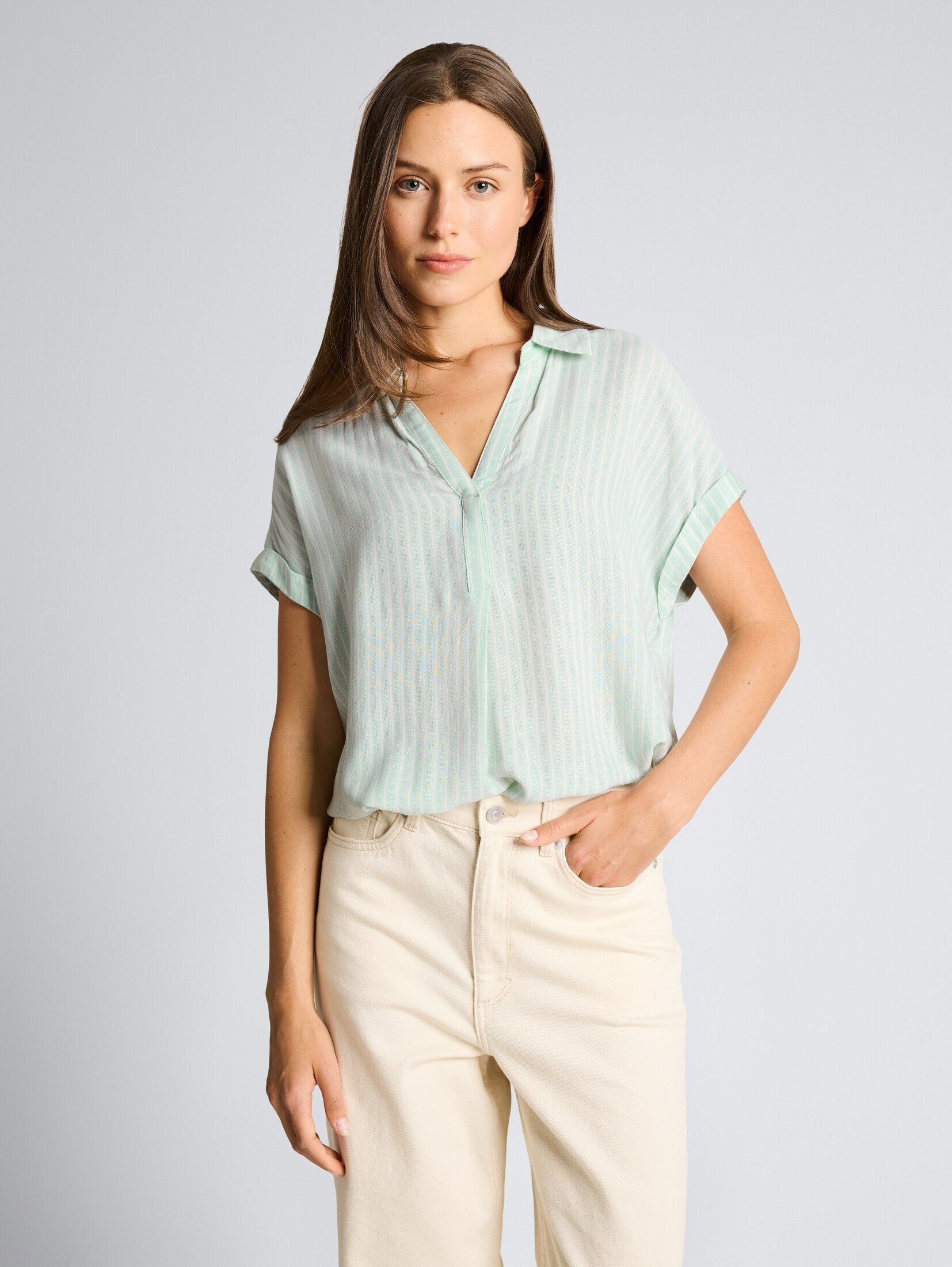 TOM TAILOR Kurzarmbluse Blusen & Shirts Loose Fit Bluse mit Streifenmuster günstig online kaufen