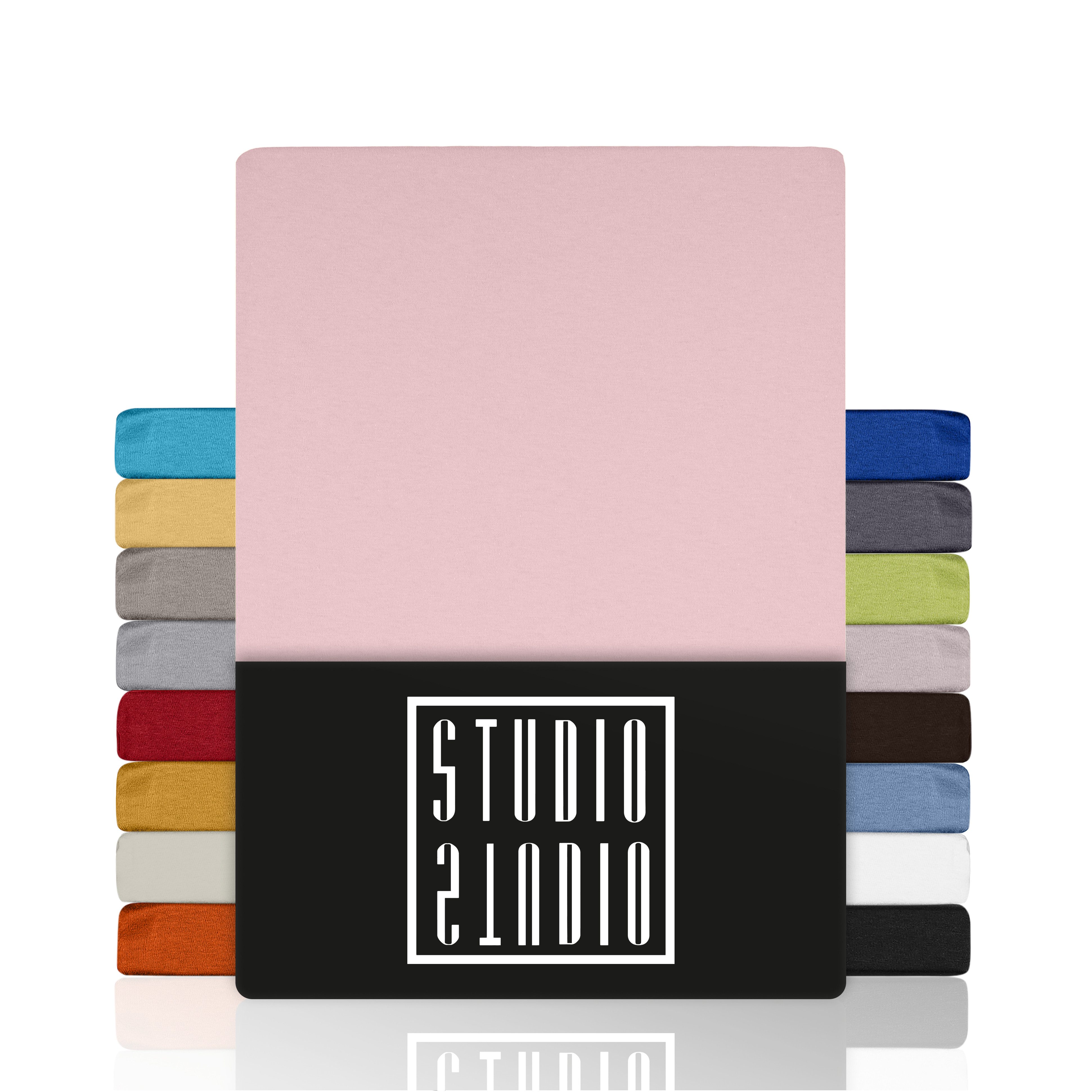 STUDIO Натяжные простыни Basic, viele Größen, 100% gekämmte Baumwolle, OEKO-TEX 100, Jersey, Baumwolle, Gummizug: rundum, (1 Stück), 90x200 cm Простыни Spannbetttuch bis 25 cm Höhe - Puder