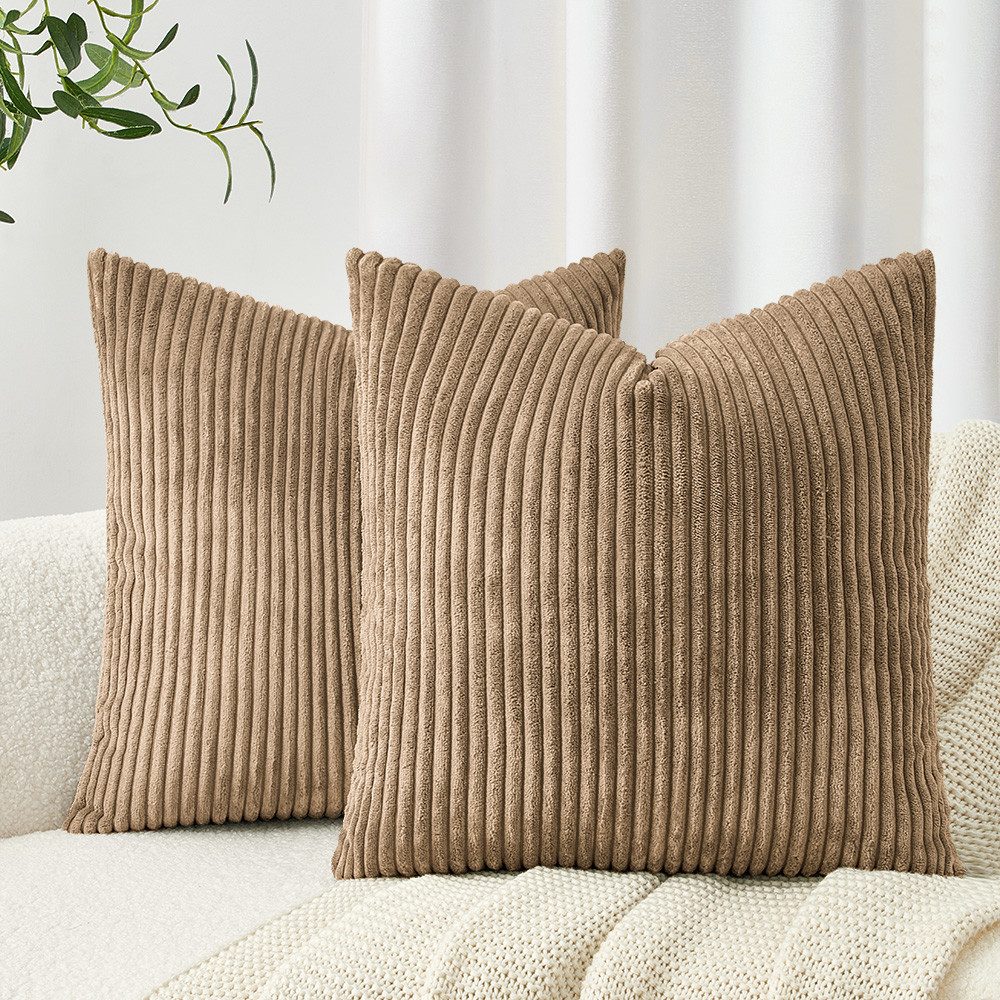 Topfinel Kissenbezug gestreiftes Muster,2er Set Kissenhülle Dekokissen Kissenbezug, Kordsamt 40x40 Sofakissen Couchkissen Zierkissenbezug Dekokissen