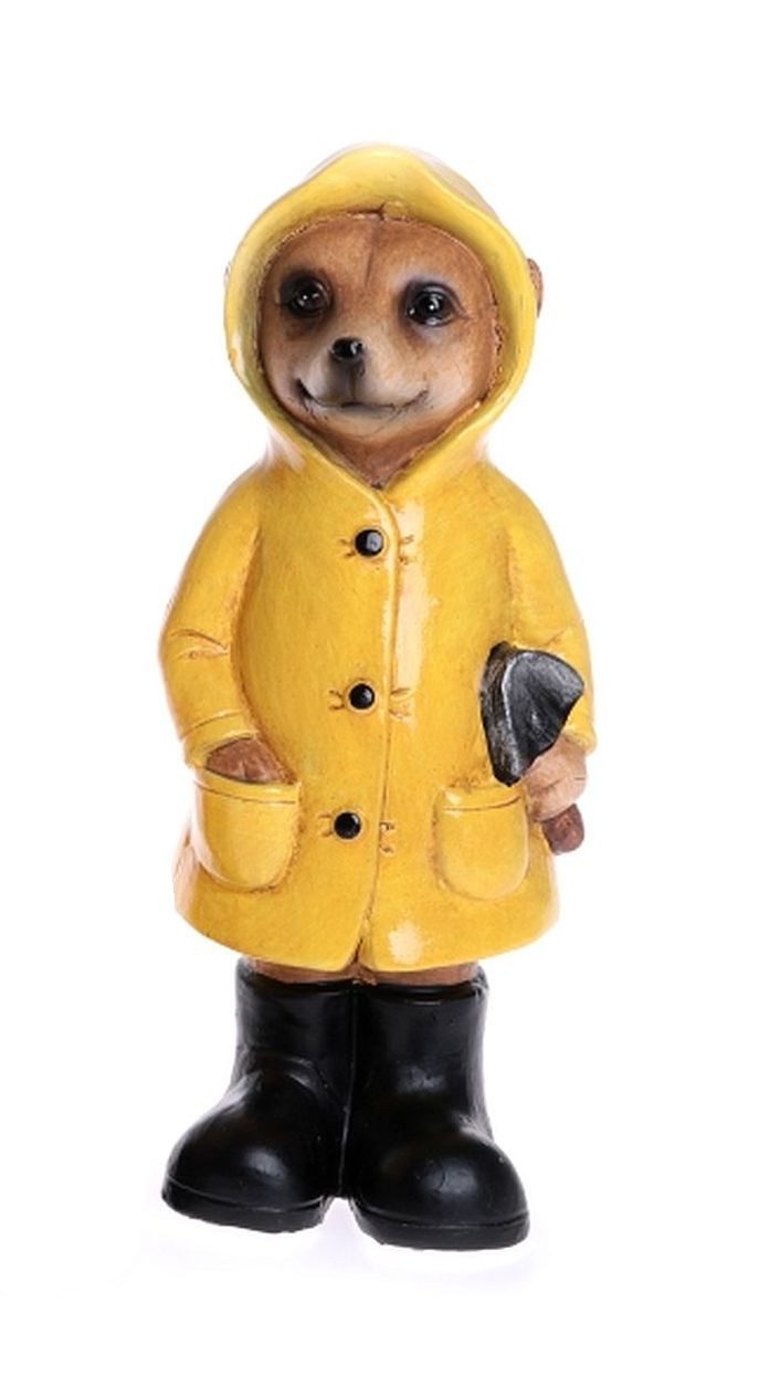 Dragimex Gartenfigur Erdmännchen stehend im Regenmantel einzeln oder im Set