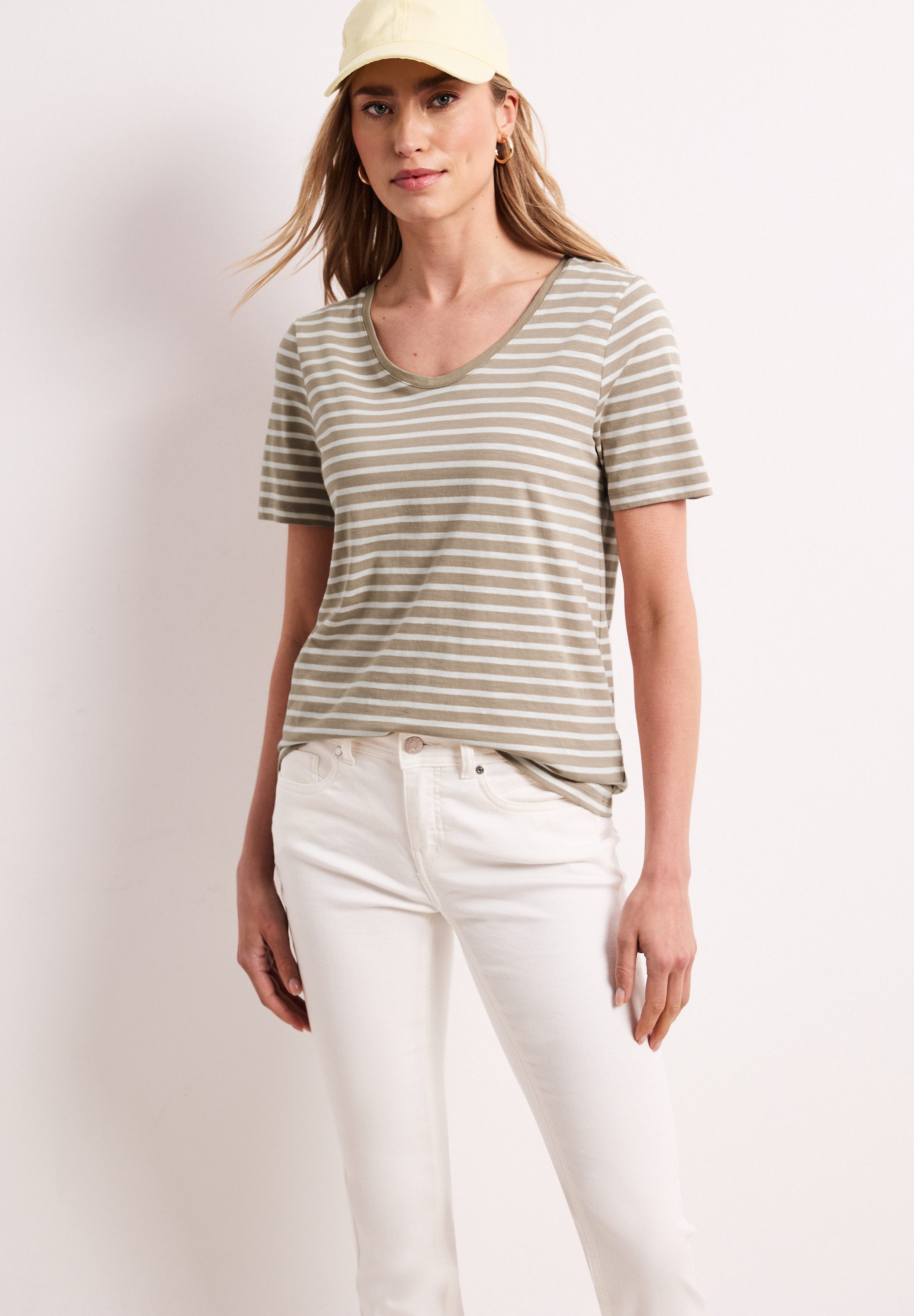 STREET ONE T-Shirt mit abgerundetem V-Ausschnitt