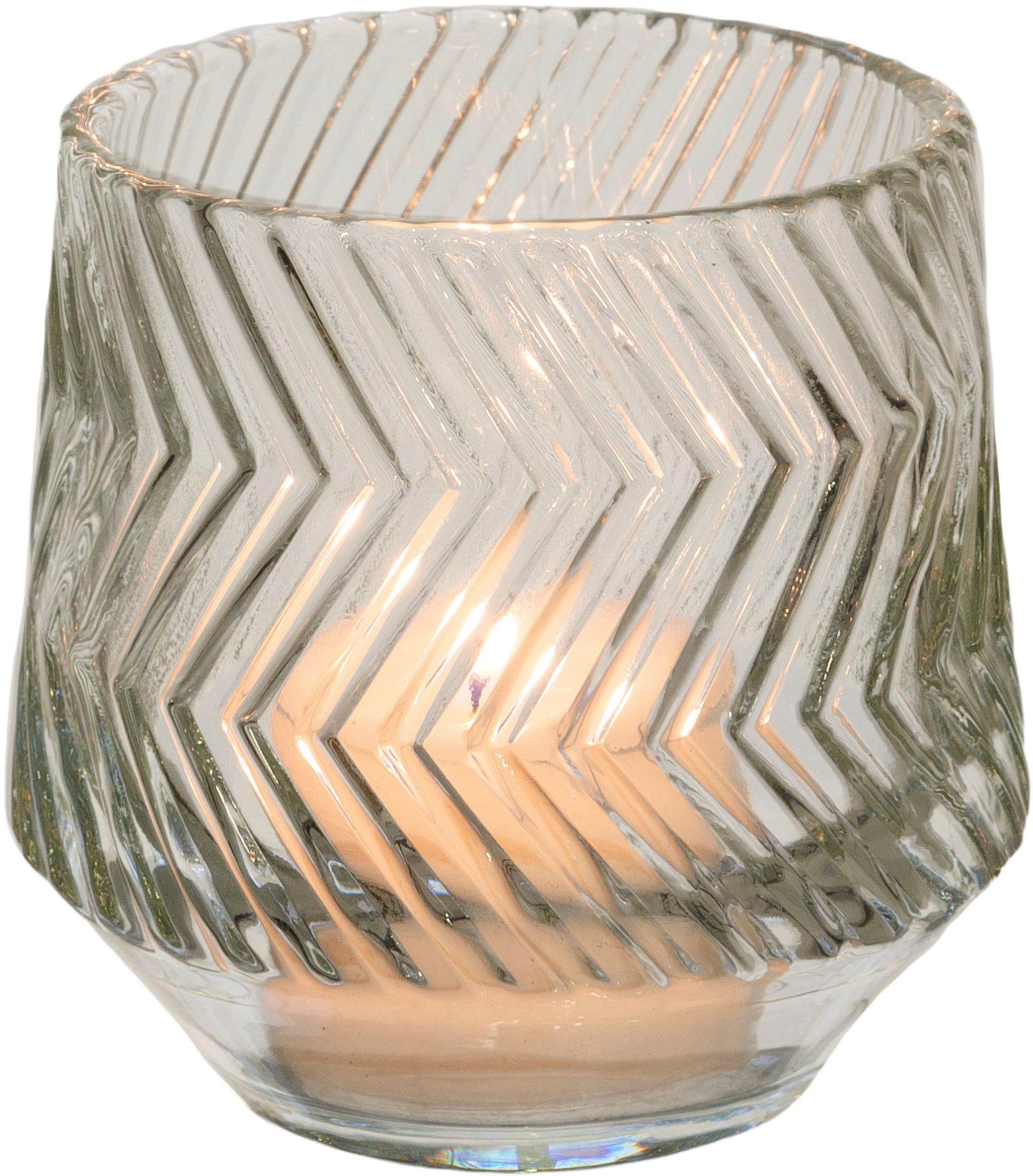 Creativ home Windlicht Kerzenhalter Glas, St), Relief 5 Teelichthalter geschliffener Oberfläche aus (Set, mit