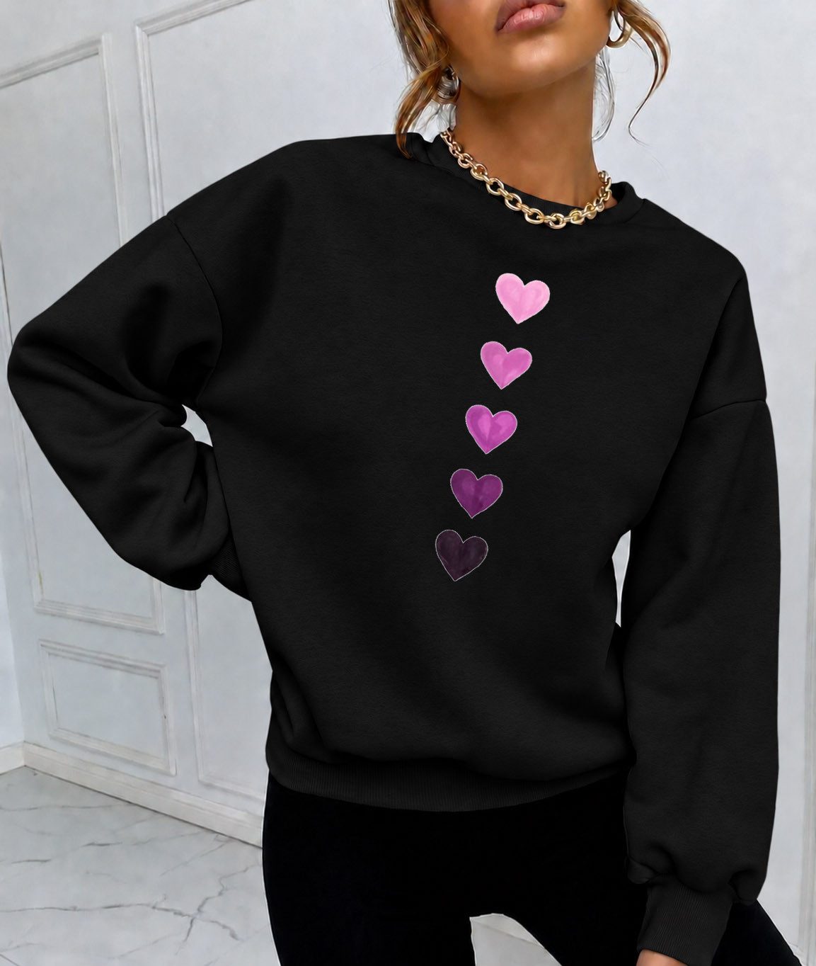 RMK Rundhalspullover Damen Winter Pullover Oversize Fleece Basic Herz Pulli Hoodie Loose Fit, mit Baumwolle