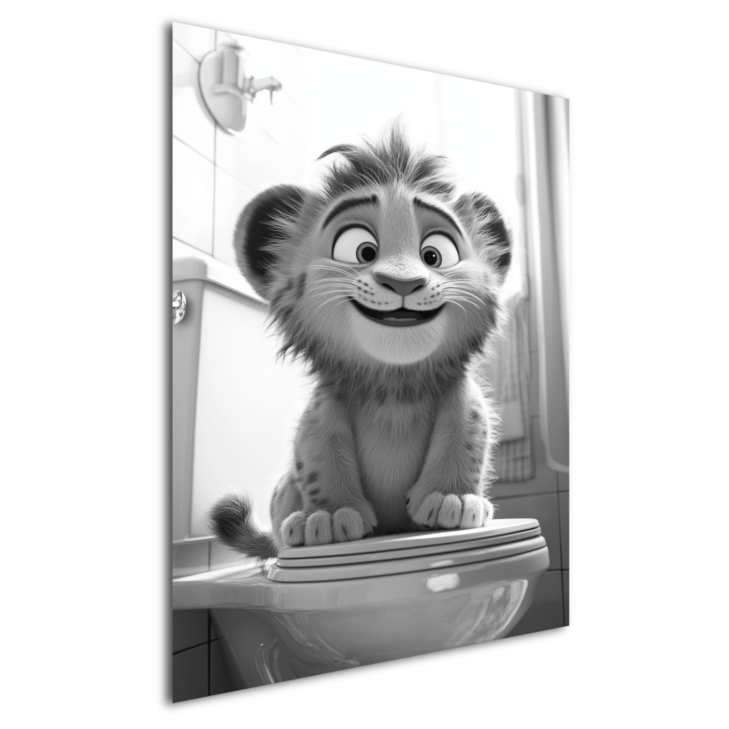 DARO Design Wandbild WC Tiere Schwarz-Weiß Wandbilder Wand Deko Bad Leinwandbild, (Löwe - Bild groß Badezimmer Gäste-WC Flur Diele Einteilig Hochformat Fotodruck Badezimmer-Humor), 50x70 cm