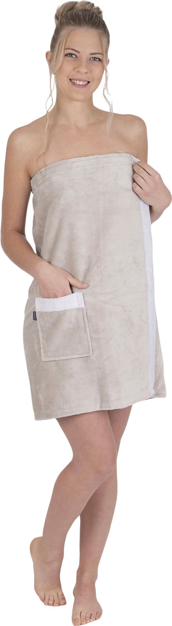 Wewo fashion Kilt 9589T, Langform, Baumwoll-Mix, Klettverschluss, Saunakilt  für Damen, mit aufgesetzter Tasche, kuschelig weich, deshalb optimale  Feuchtigskeitsaufnahme, wie -abgabe