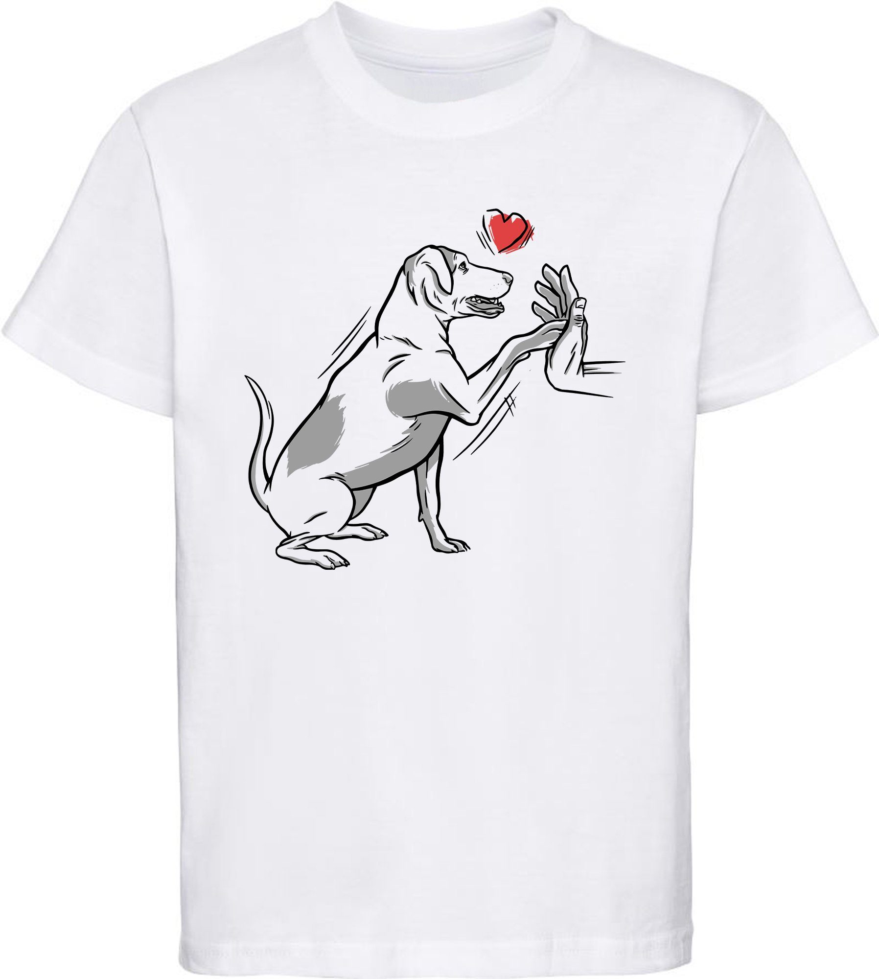 MyDesign24 Print-Shirt Kinder Hunde T-Shirt bedruckt - Labrador gibt Pfötchen Baumwollshirt mit Aufdruck, i234 weiss
