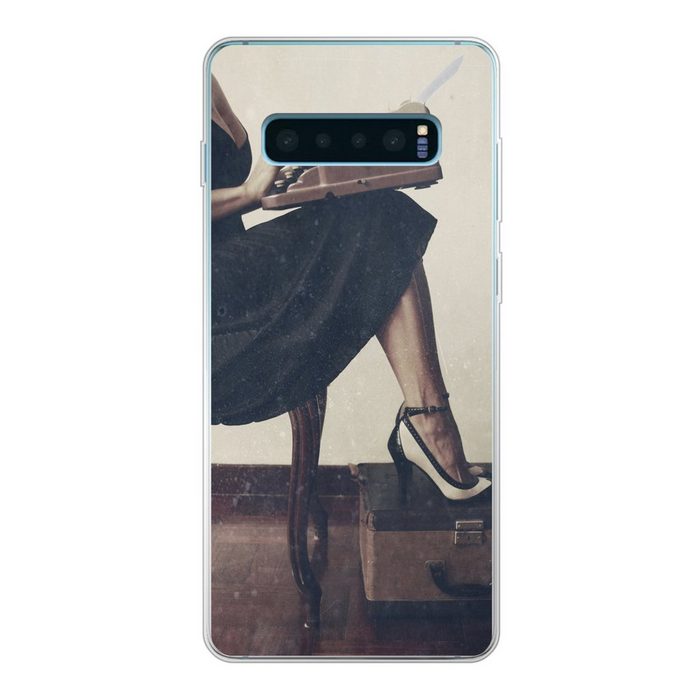 MuchoWow Handyhülle Schreibmaschine - Vintage - Frau Phone Case Handyhülle Samsung Galaxy S10 Lite Silikon Schutzhülle