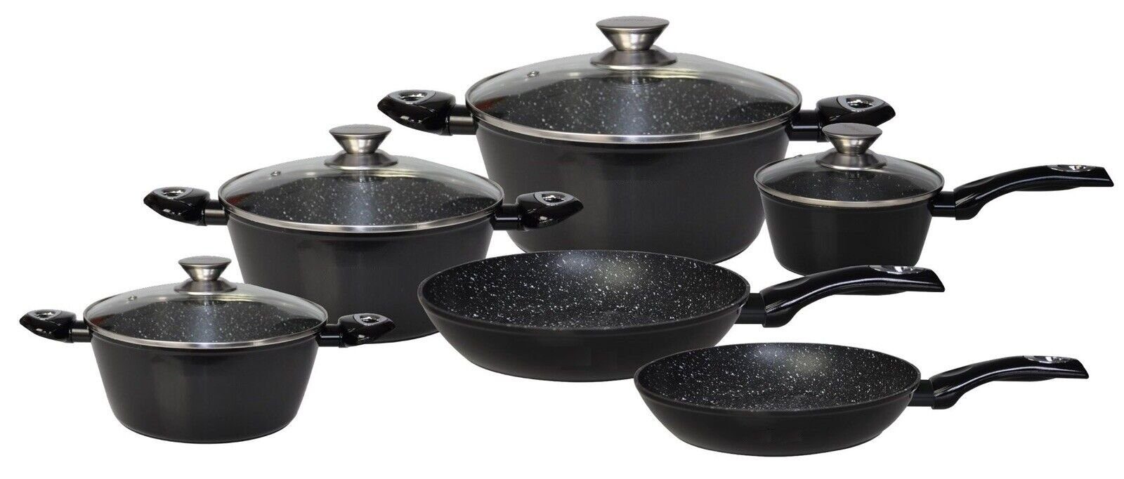 Cheffinger Topf-Set, (10-tlg), 10-teilig Topf Induktion Alu Guss Pfanne Topf Set Schwarz | Topfsets