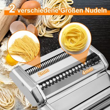 Nudelmaschine Edelstahl Pasta Maker, 7 Einstellbare Dicke, Pastamaschine mit 2 Schneiden, für Spaghetti Lasagne Nudeln