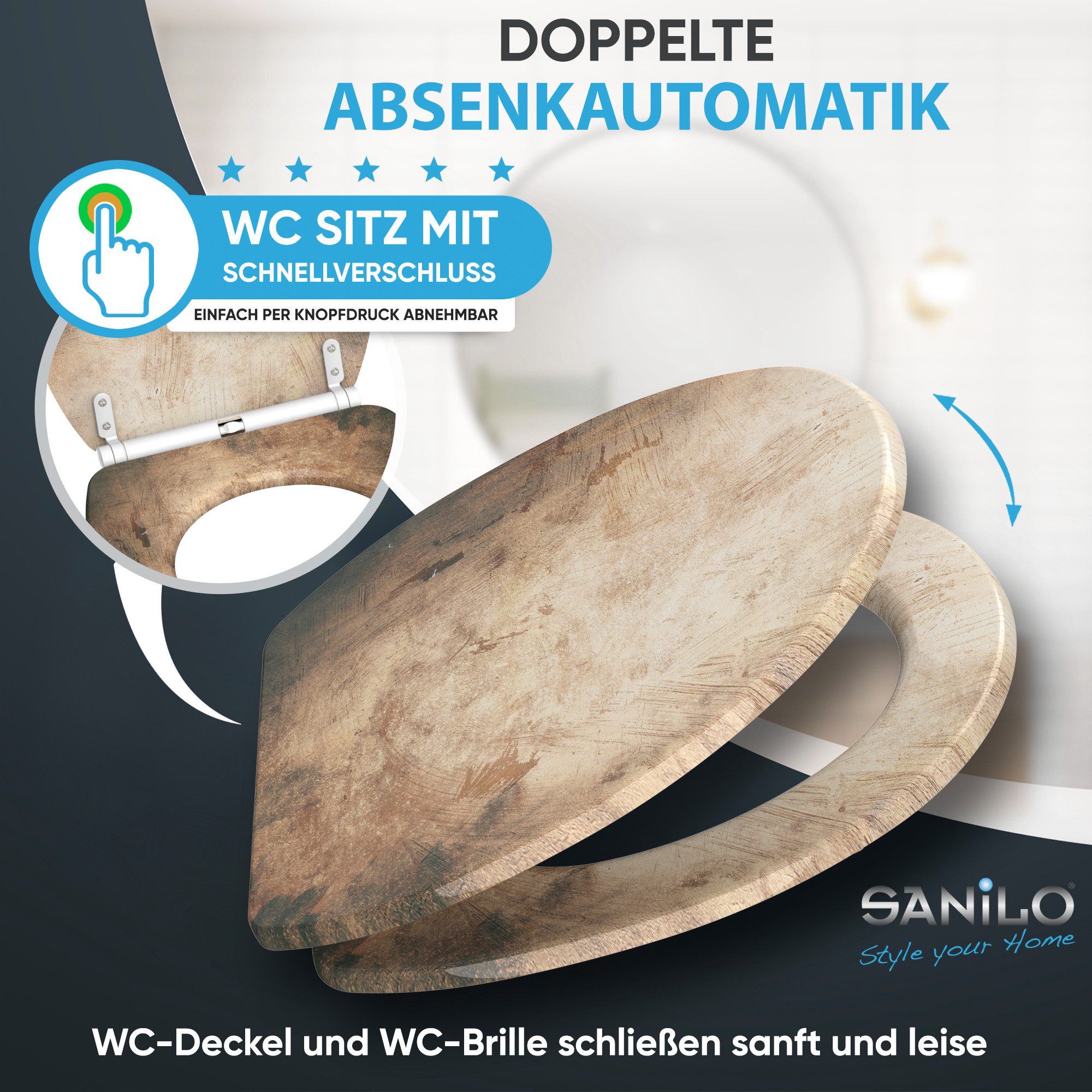 Sanilo WC-Sitz mit Absenkautomatik & Top Fix in vielen Designs, hochwertig, abnehmbar, leichte Montage von oben, mit Schraubenzieher