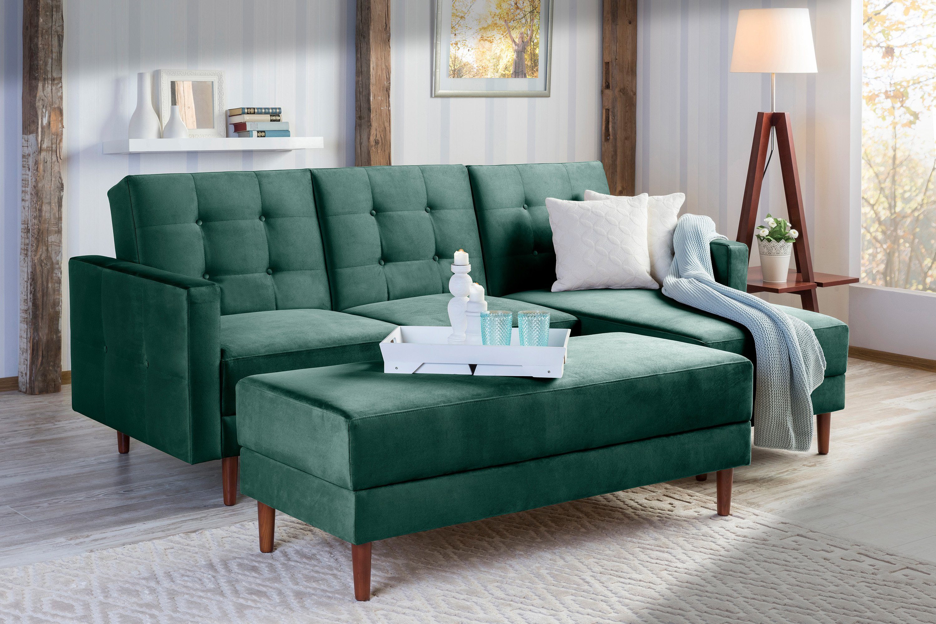 Max Winzer® Sofa Easy Relax, Funktionssofa mit Hocker Samt grün
