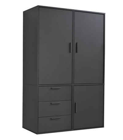 mokebo Kleiderschrank Der Grenzenlose (3-Türig & 3 Schubladen) Garderobenschrank, Schlafzimmerschrank oder Schrank groß in Schwarz