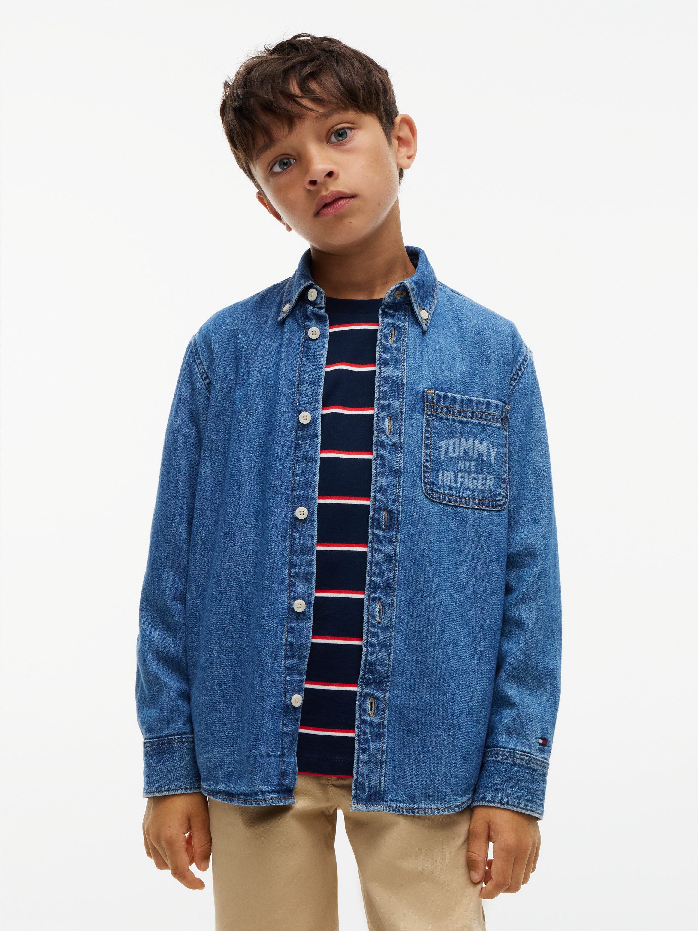 Tommy Hilfiger Jeanshemd Button-down-Kragen, Regular Fit, Brusttasche, Kinder bis 16 Jahre