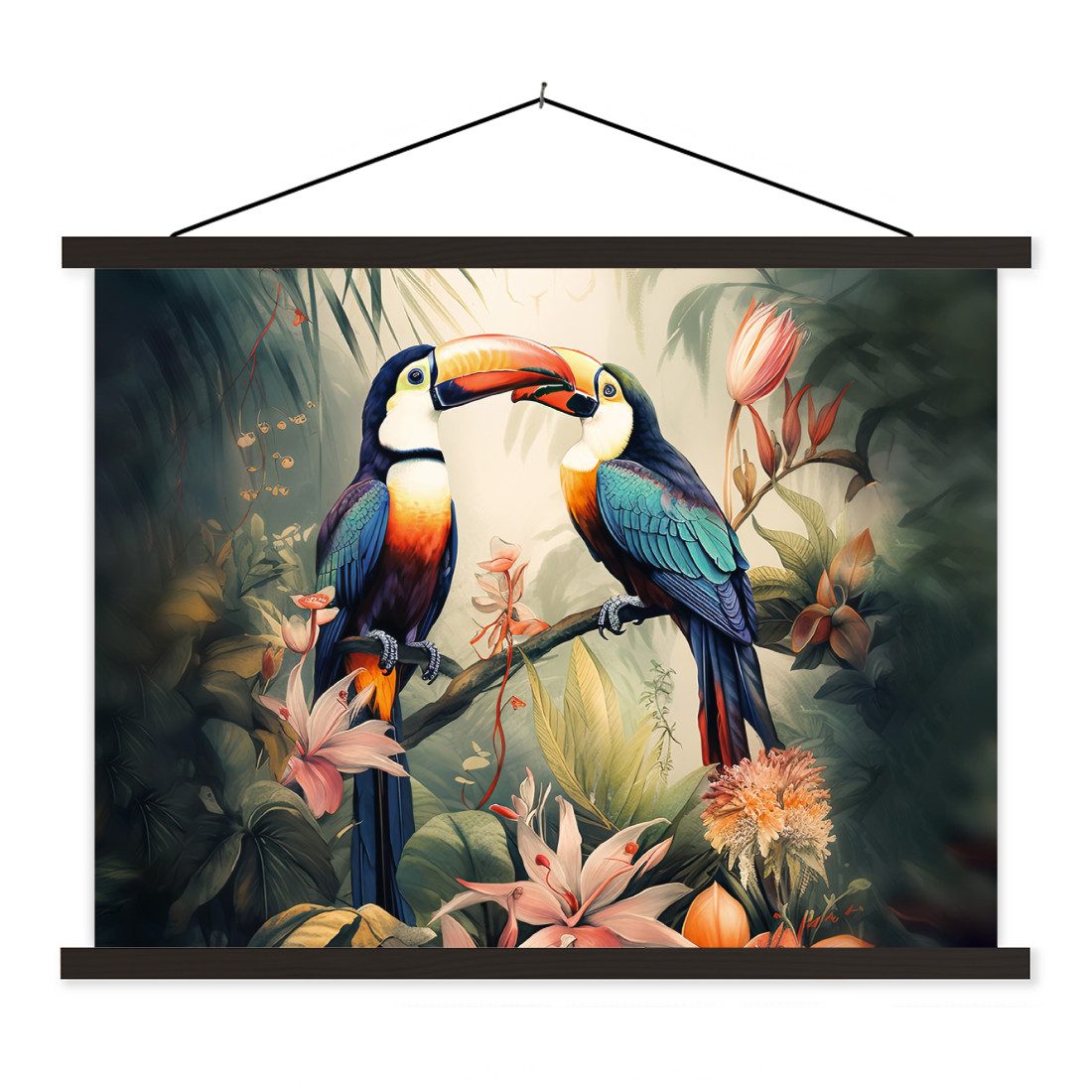 Poster Tukan - Vögel - Blumen - Natur - Dschungel