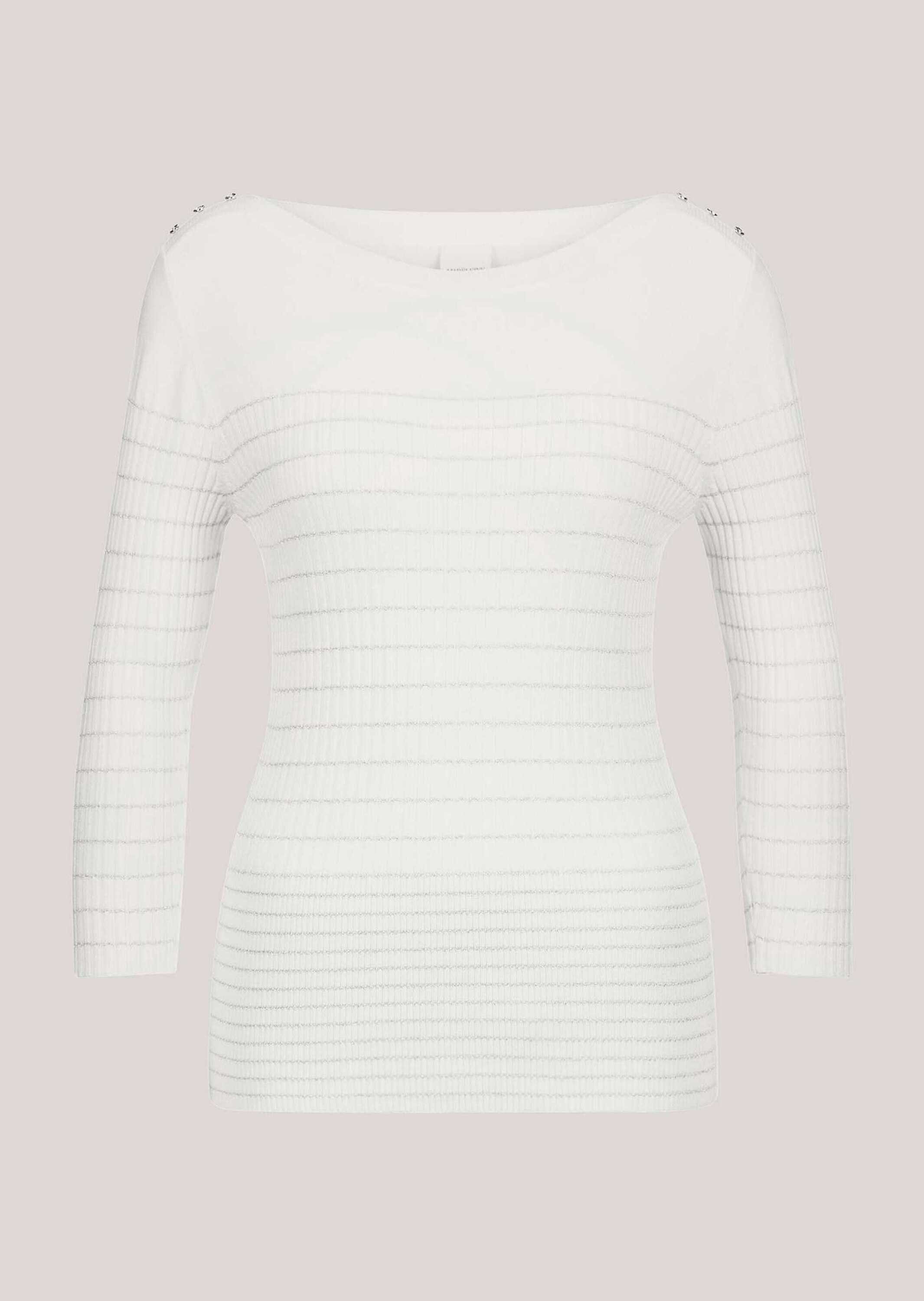 MADELEINE Strickpullover Modischer Pullover mit Glanz, Halbarm Streifenmuster und U-Boot-Ausschnitt für trendige Optik