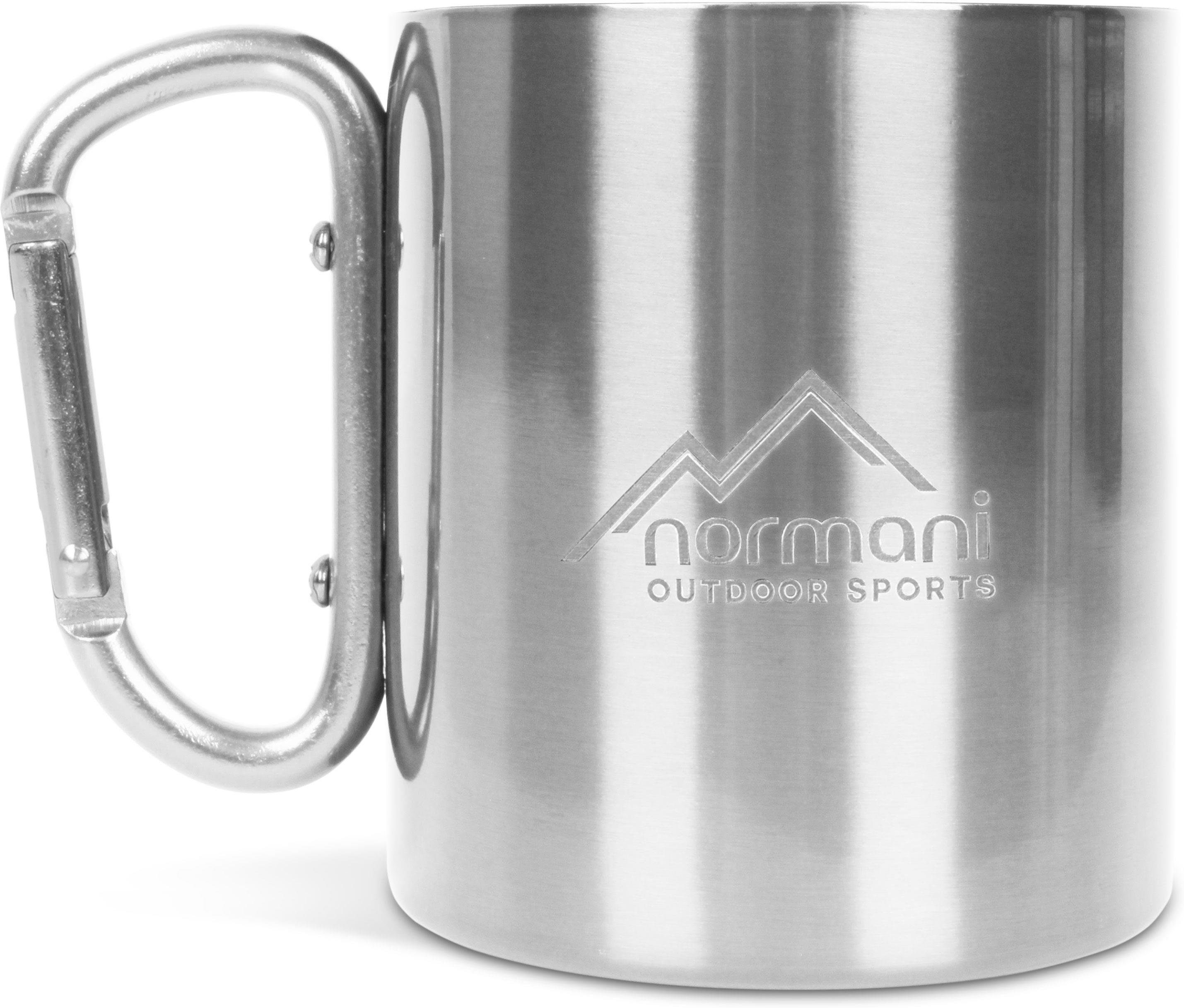 normani Becher Edelstahl Tasse 330 ml mit Karabinerhaken, Edelstahl, Doppelwandige Outdoortasse Campingtasse Edelstahlbecher Thermobecher