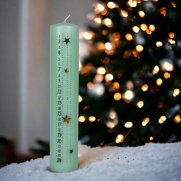 DekoTown Stumpenkerze Adventskerze Kerze Mint mit Zahlen 1 bis 24 Advent Weihnachten, 25cm