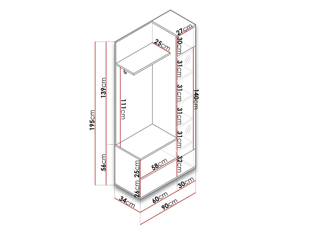 MIRJAN24 Garderoben-Set Green, Wandgarderobe mit Spiegel und 3 Kleiderhaken, Schuhschrank