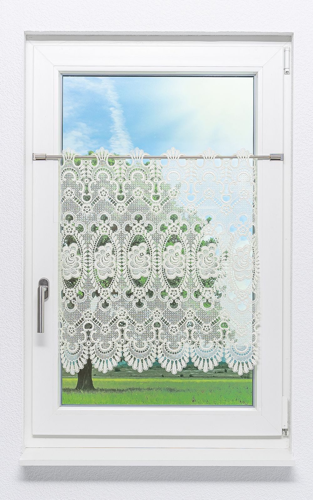 Plauener Spitze® Scheibengardine Blumenspitze (1 St), transparent, HxB 47x4 günstig online kaufen