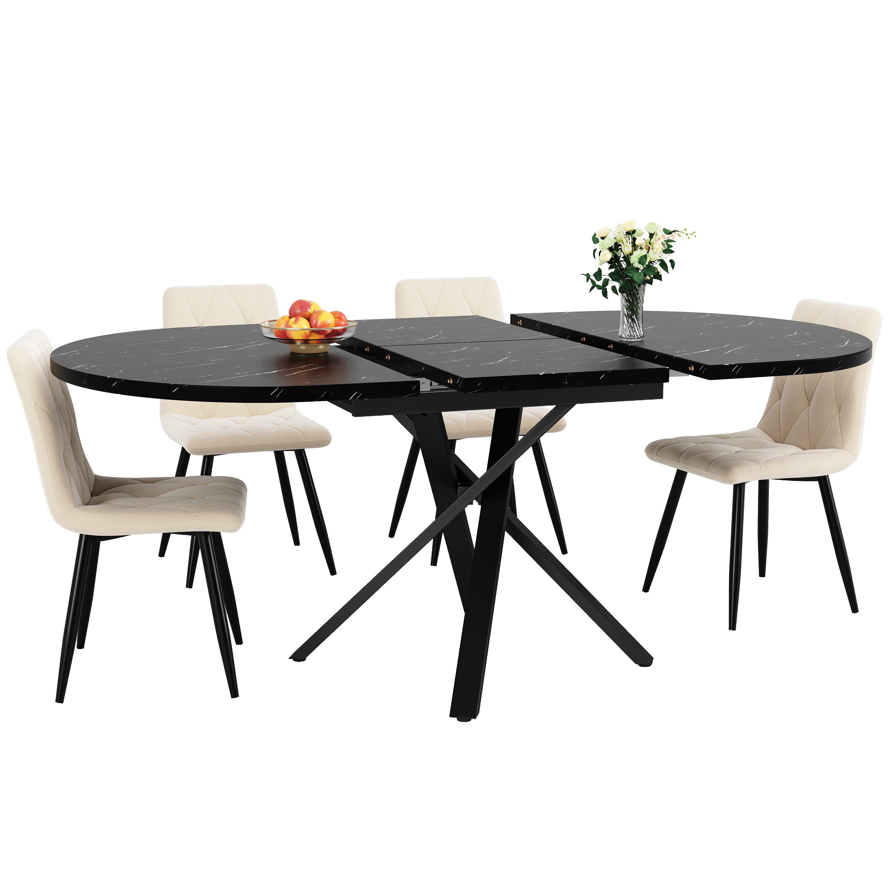 REDOM Esstisch 5-teilige Esstisch-Garnitur (Moderner, ergonomischer Tisch für 4-6 Personen., 5-St., Tisch Größe:100(140)x100x75.5cm Stuhl Größe:44*41*86 cm)