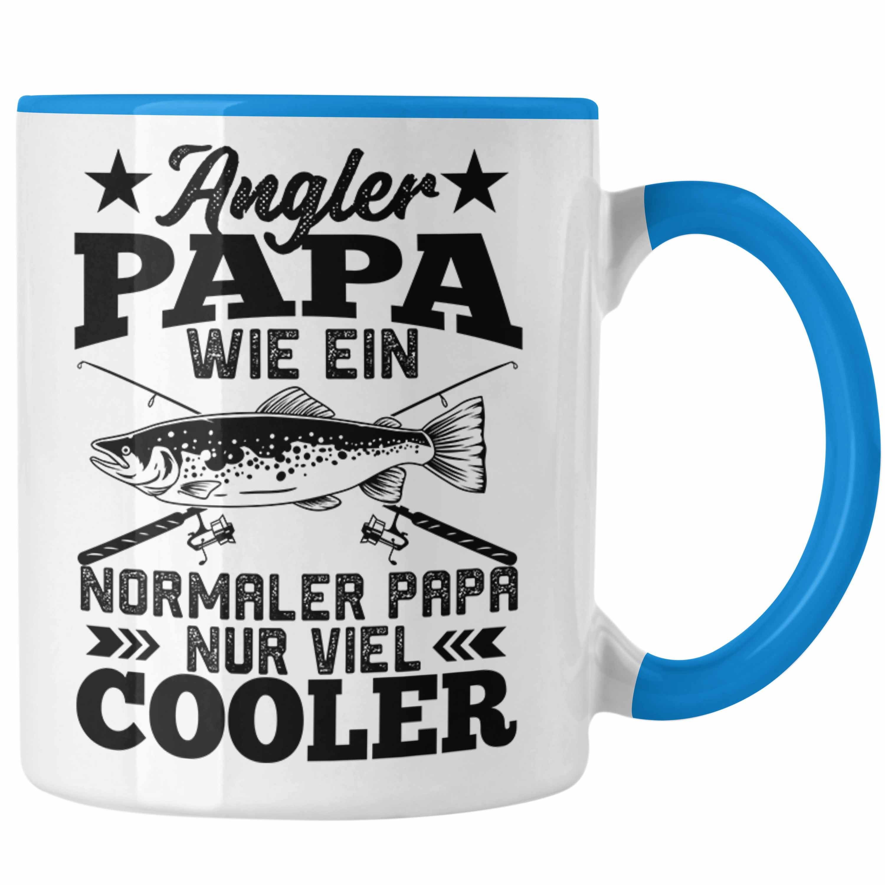 Papa Angeln Trendation - Angler Geschenkidee Lustiger Tasse Blau zum Fischen Tasse Vatertag Spruch Geschenk Fischer Trendation