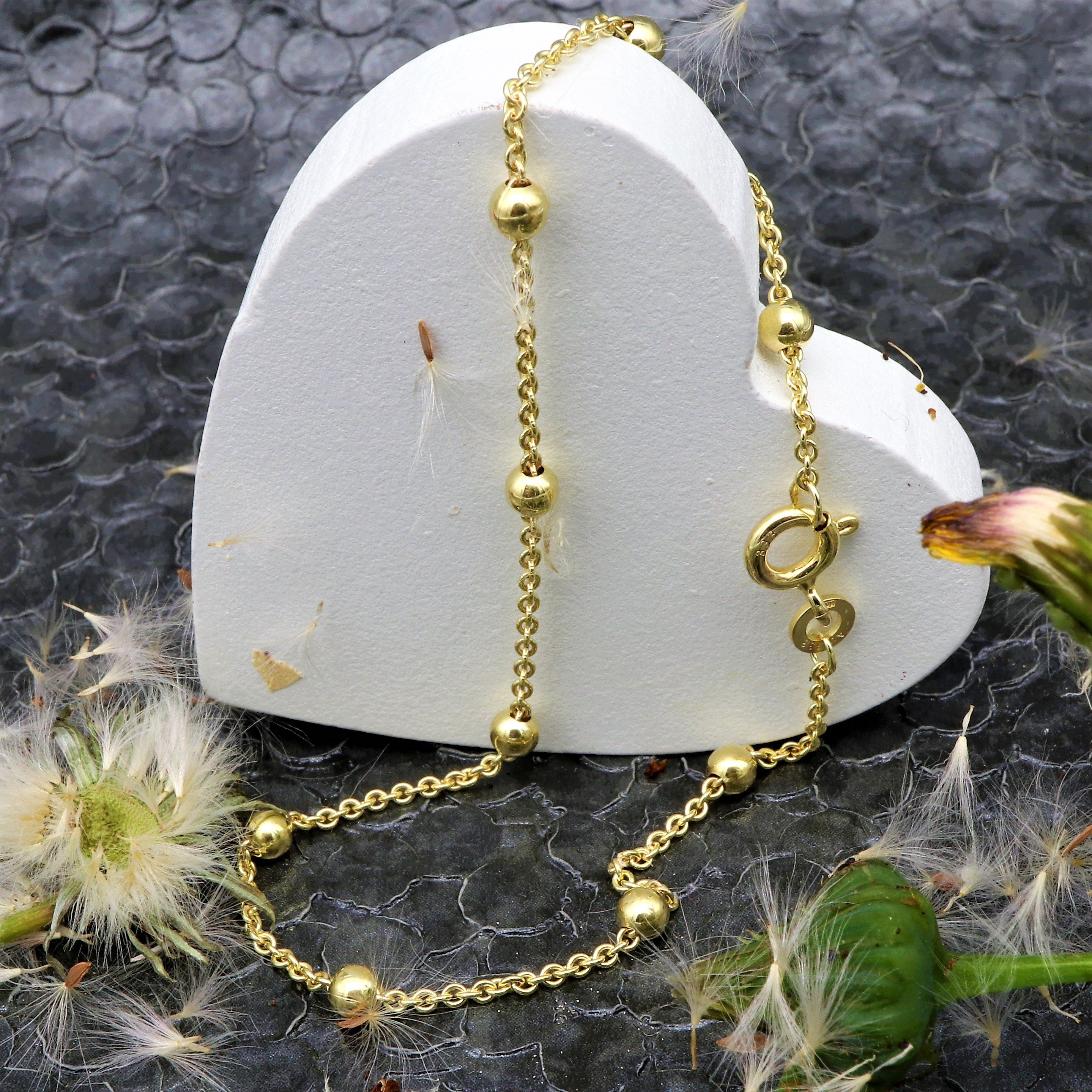 G & J Goldarmband Ankerkette rund (1,3mm) mit 9Kugeln (3mm) 333 8Karat Gold 18,5cm lang (inkl. Schmucketui), Made in Germany