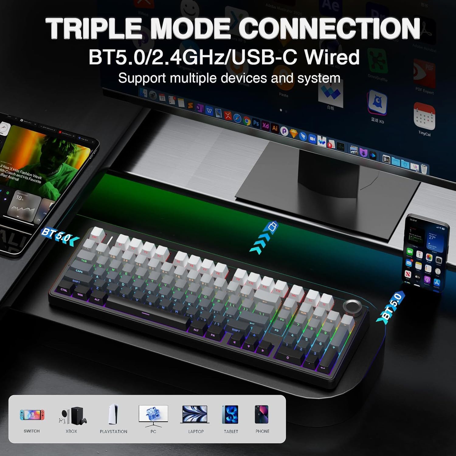 nsihing AULA F99 Pro Mechanische Gaming Tastatur, RGB, Hot Swap, Bluetooth Gaming-Tastatur