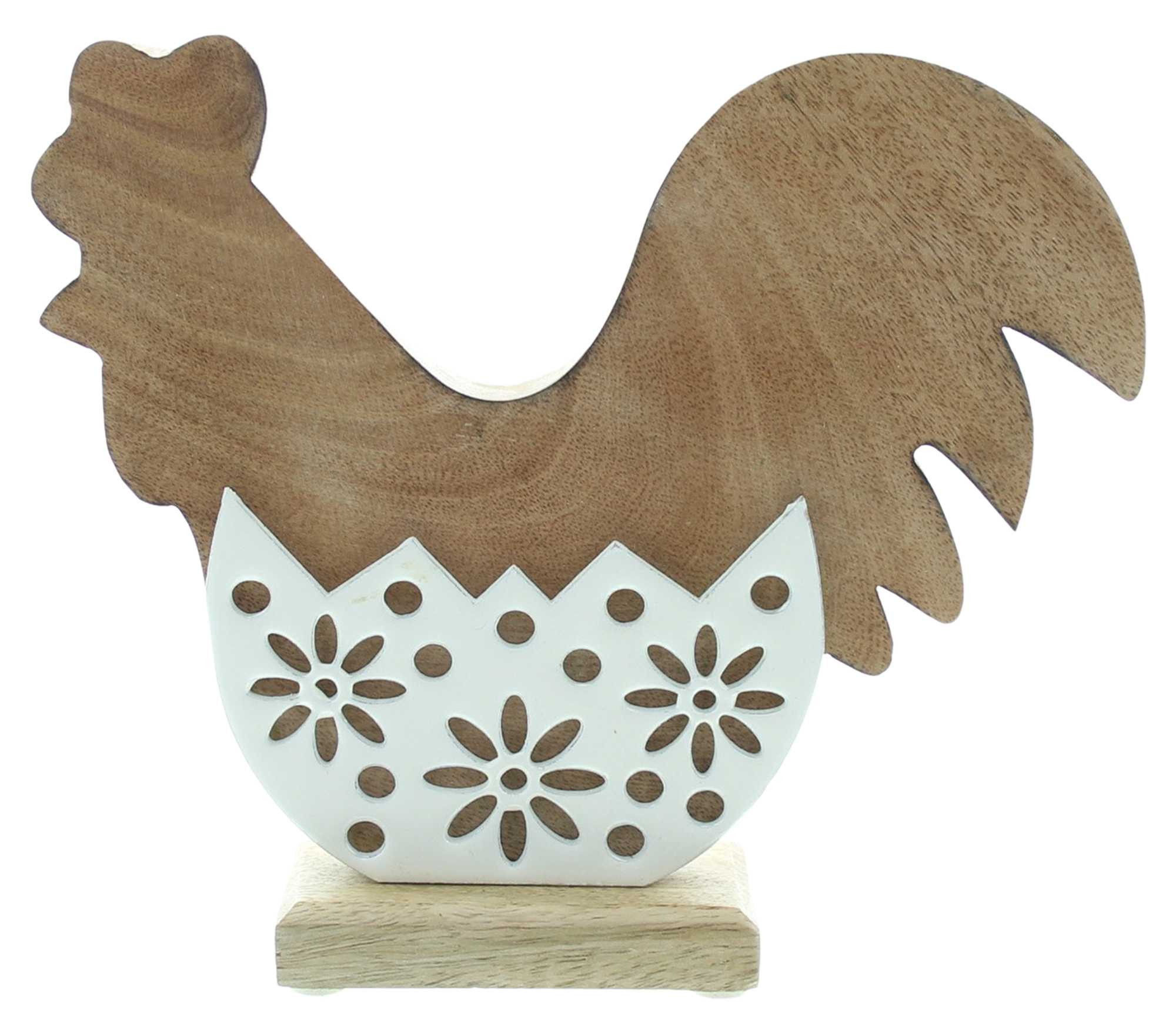 Dekofigur "Huhn" aus Mangoholz & Porzallan weiß, 19 cm hoch, Osterdeko, Dekohuhn