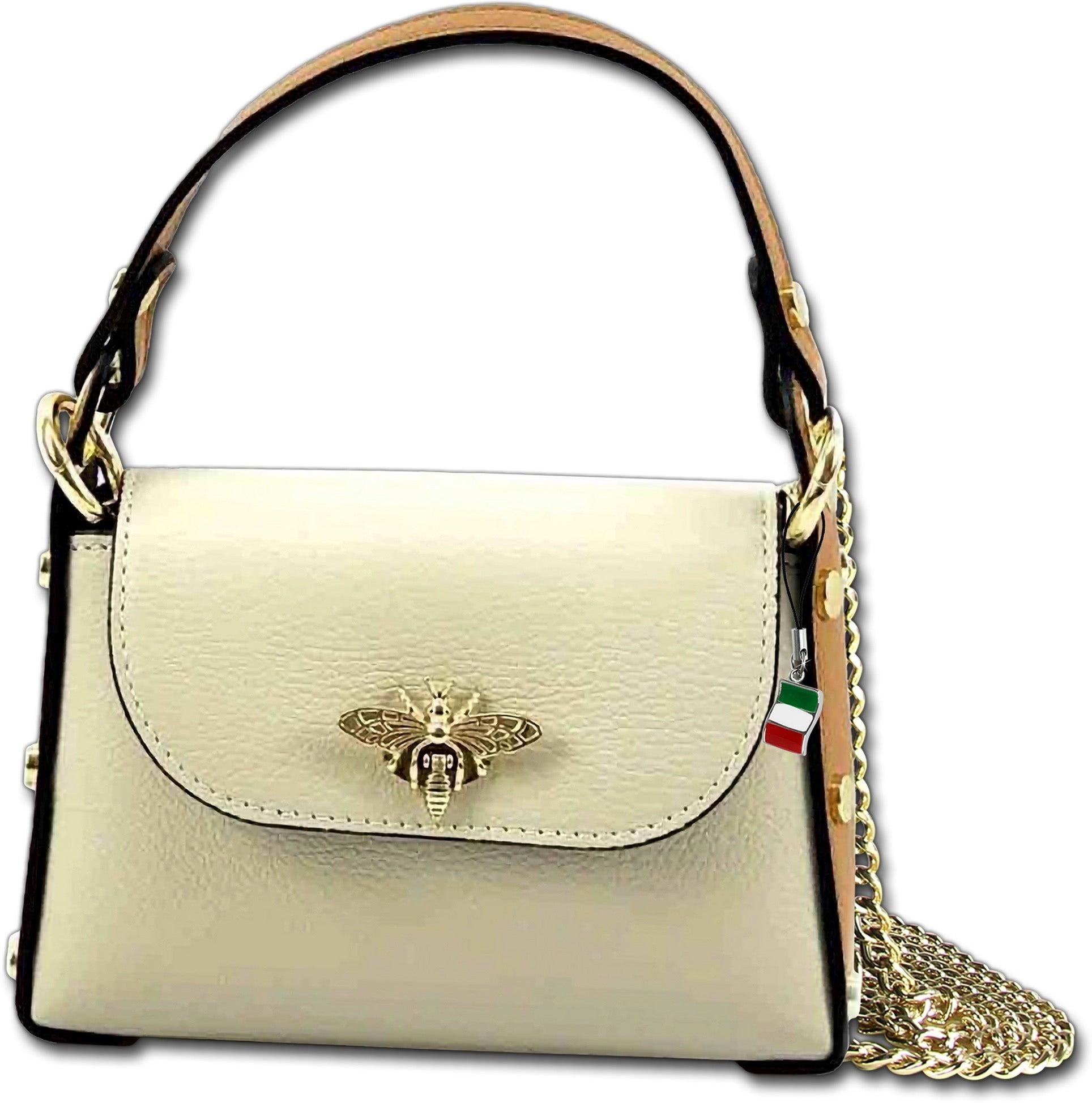 FLORENCE Umhängetasche beige tan Florence Tasche Leder (Umhängetasche, Umhängetasche), Damen Tasche Echtes Leder bronze metallic, braun, Made-In Italy
