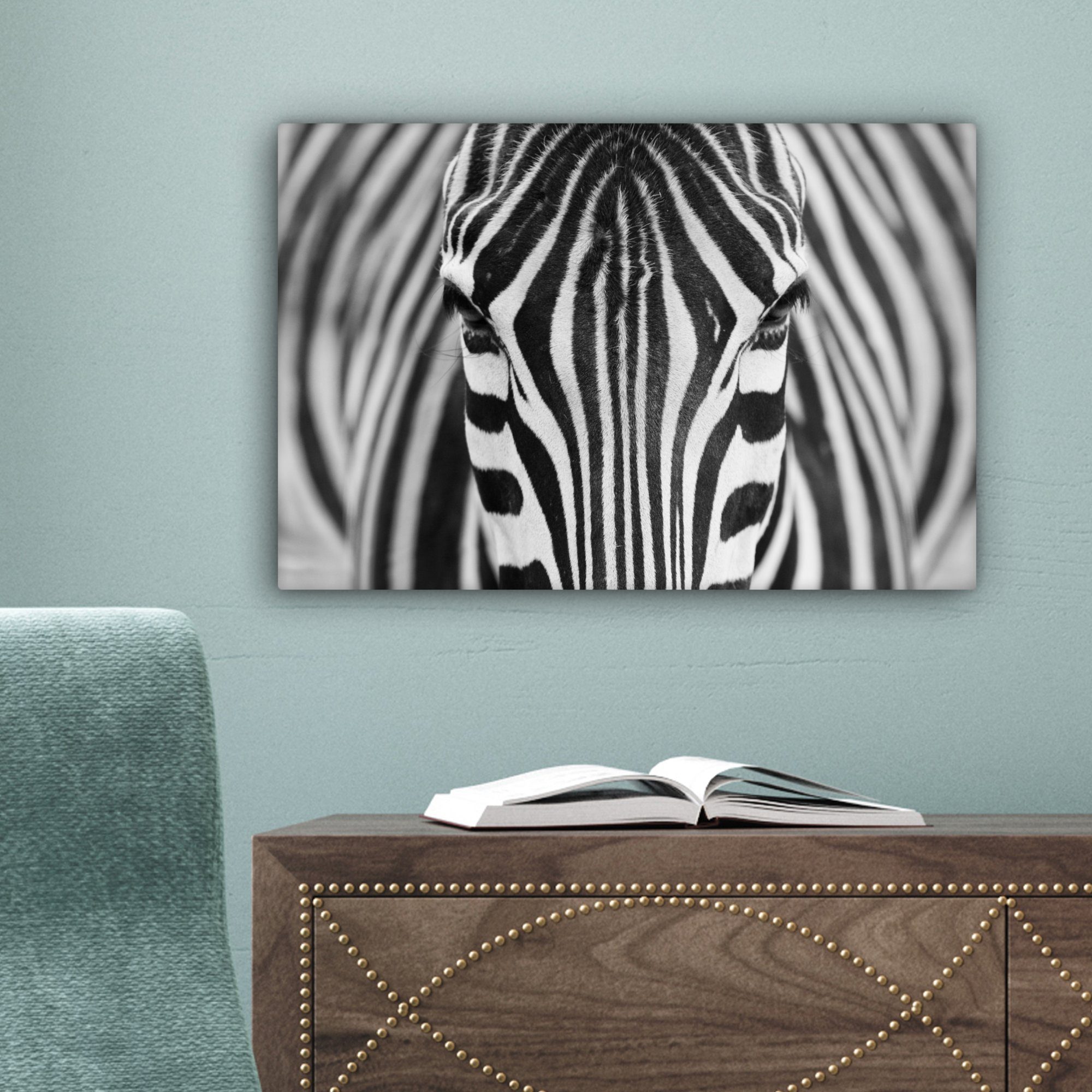 OneMillionCanvasses® Leinwandbild Zebra - Tiere - Schwarz und weiß - Porträt, Fotodruck (1 St), Leinwand Bilder Klein, Wand Dekoration Aesthetic 30x20 cm – Bild 3 von 5
