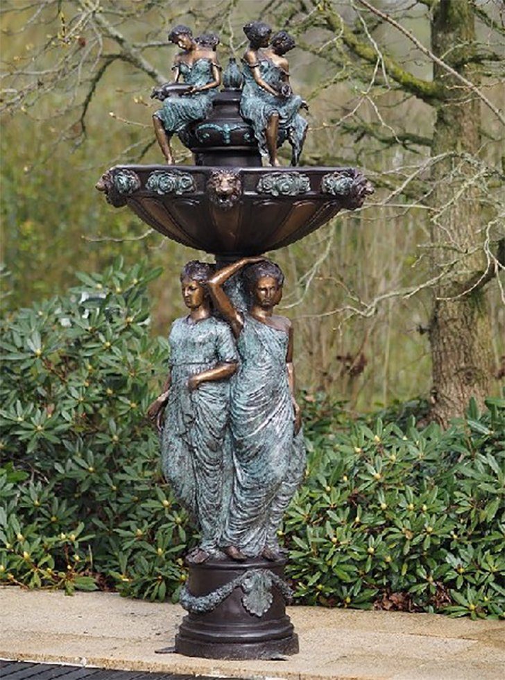 IDYL wasserspeiend, drei Bronze-Skulptur Brunnen Frauen Gartenfigur Bronze IDYL mit