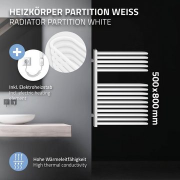 LuxeBath Elektrischer Badheizkörper Designheizkörper Handtuchheizkörper Handtuchtrockner, Heizstab 300W Weiß 500x800mm