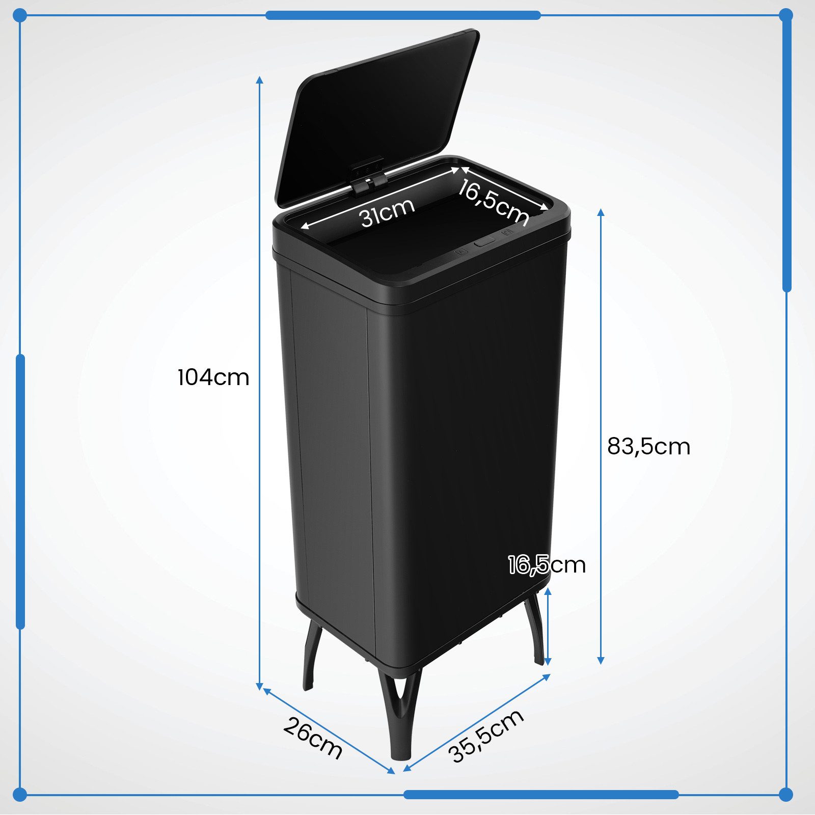 COSTWAY Mülltonnenbox, 50L mit Sensor automatischer Deckel abnehmbaren Beinen