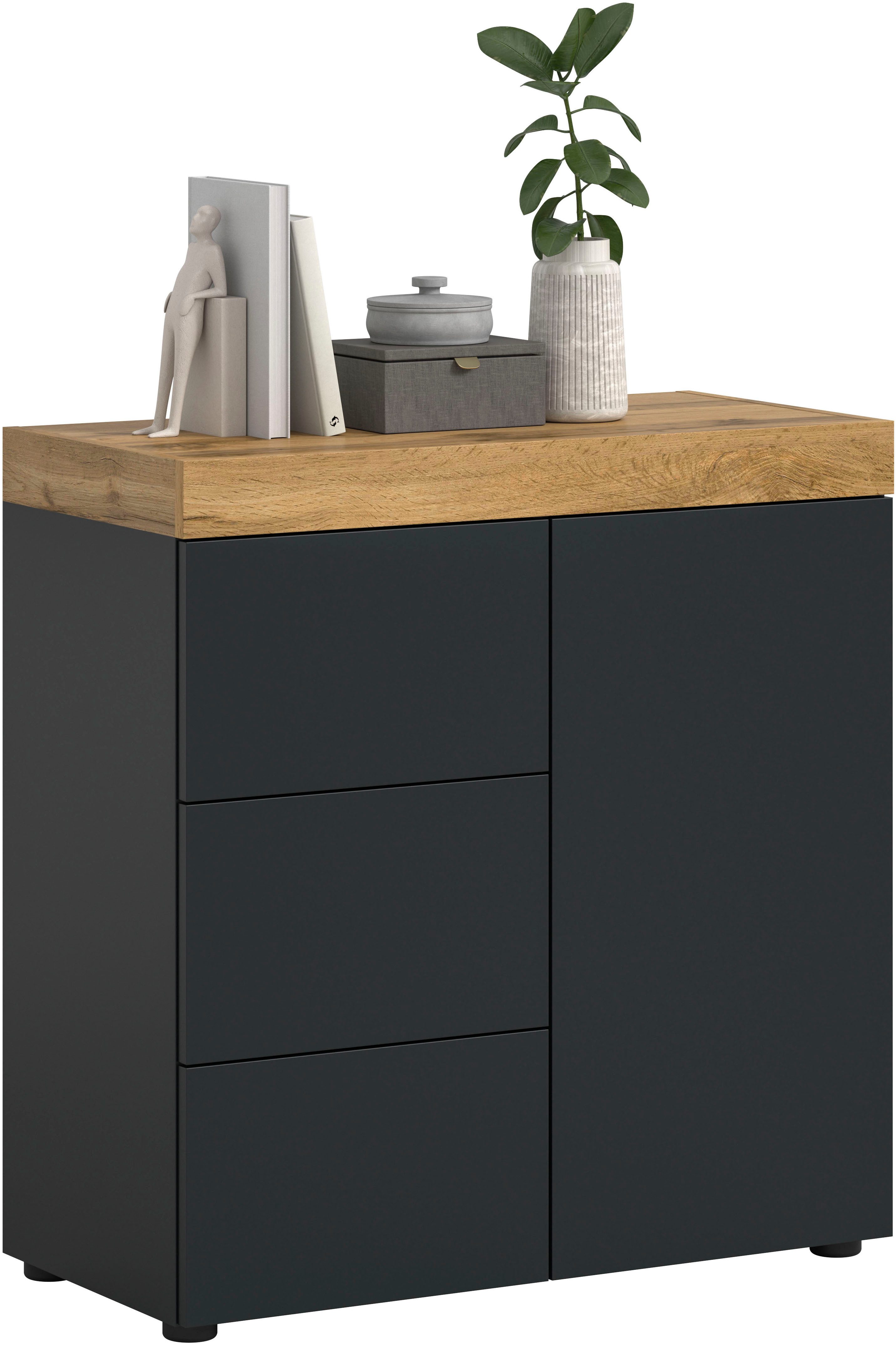 OTTO home Kommode MAMBO, TOPSELLER!, Breite 77 cm, 1 Tür, 1 Einlegeboden, 3 Schubkästen (1 St., 2-farbige Ausführung, in verschiedenen modernen Trendfarben erhältlich), Kommode, Anrichte, Wohnzimmer, Schlafzimmer