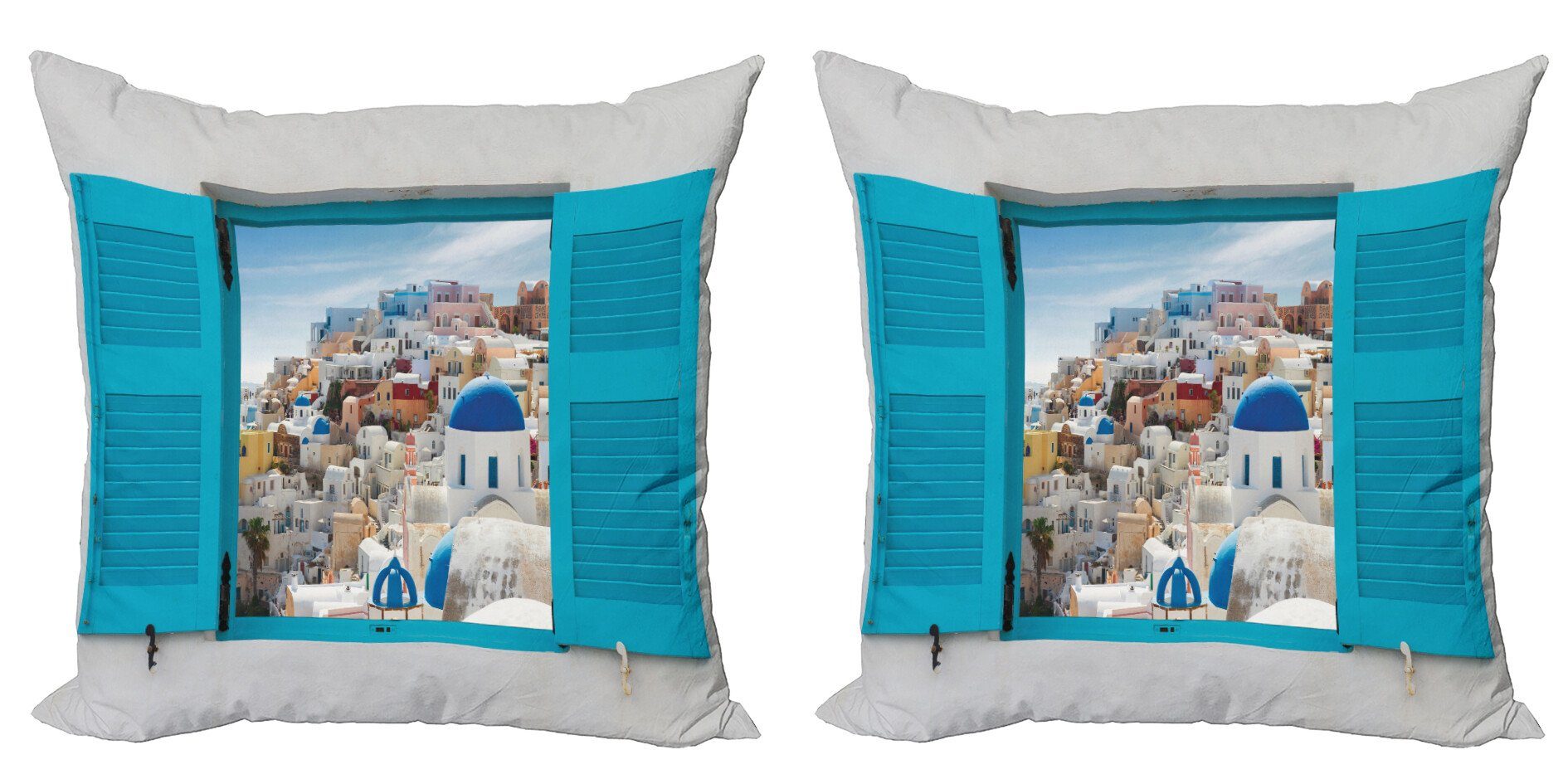 Kissenbezüge Modern Accent Doppelseitiger Digitaldruck, Abakuhaus (2 Stück), Griechenland Fenster Alte Fensterläden
